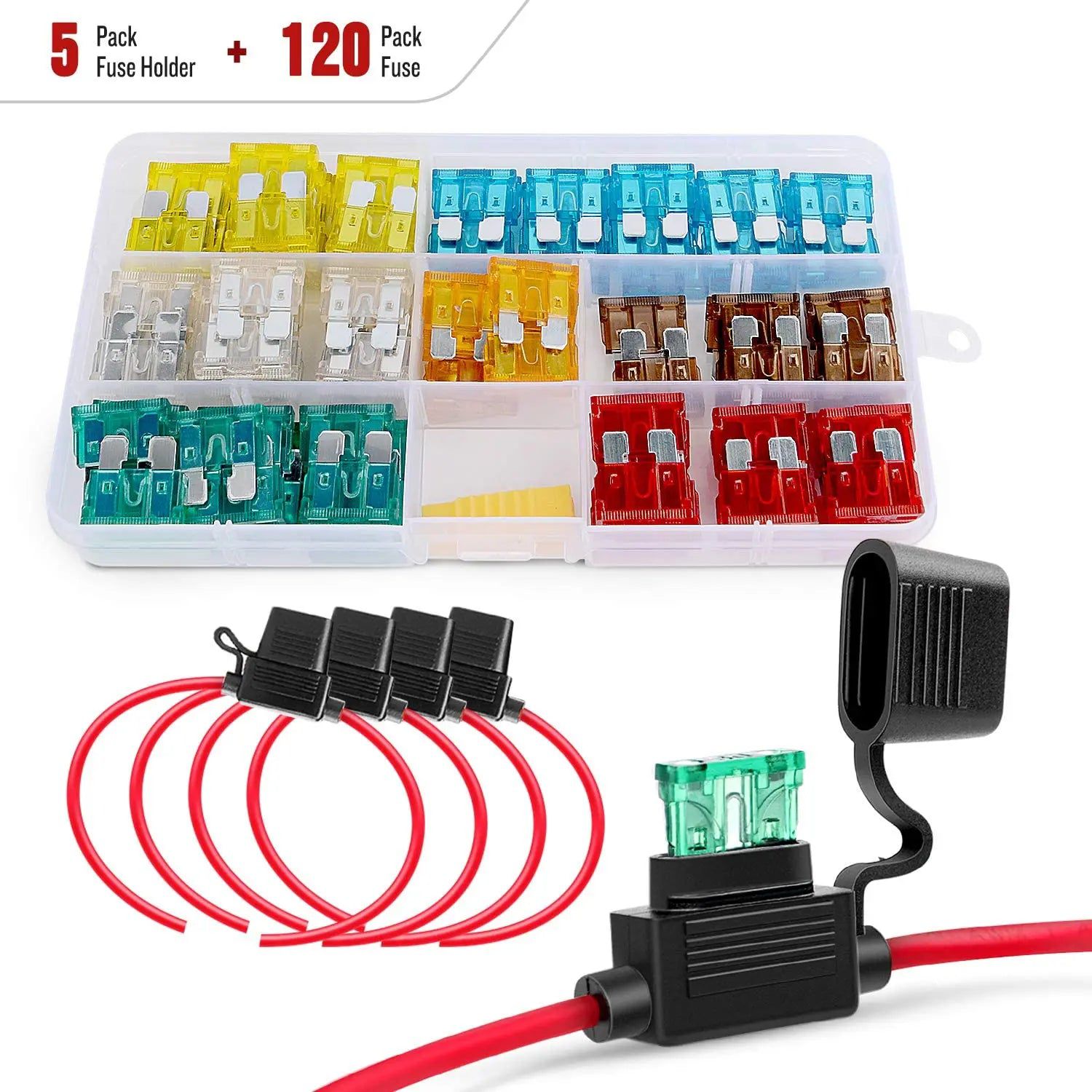 10-Pack Waterproof Inline Fuse Holder Kit with 240-Piece Blade Fuses Set (12V/24V) - Perfect for Car, Boat, RV & Marine Electrical Systems