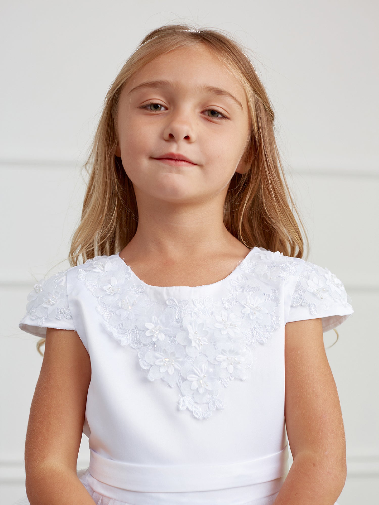 3D Flower Neckline Communion Dress for Big Girls - White, Sizes 8-18 | First Communion, Baptism & Special Occasion Dresses