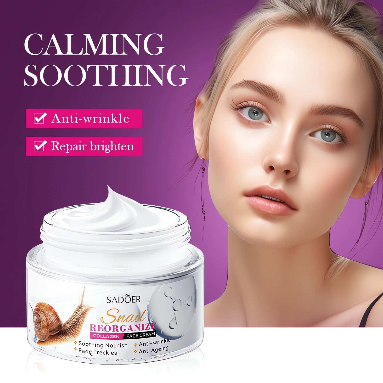 Snail Recombination Collagen Cream with Snail Mucin - Deep Moisturizing & Repairing Facial Gel for Dry & Sensitive Skin - Daily Hydration Treatment for Wrinkles & Dullness - Perfect for Night Care & Post-Sun Recovery (1PC)