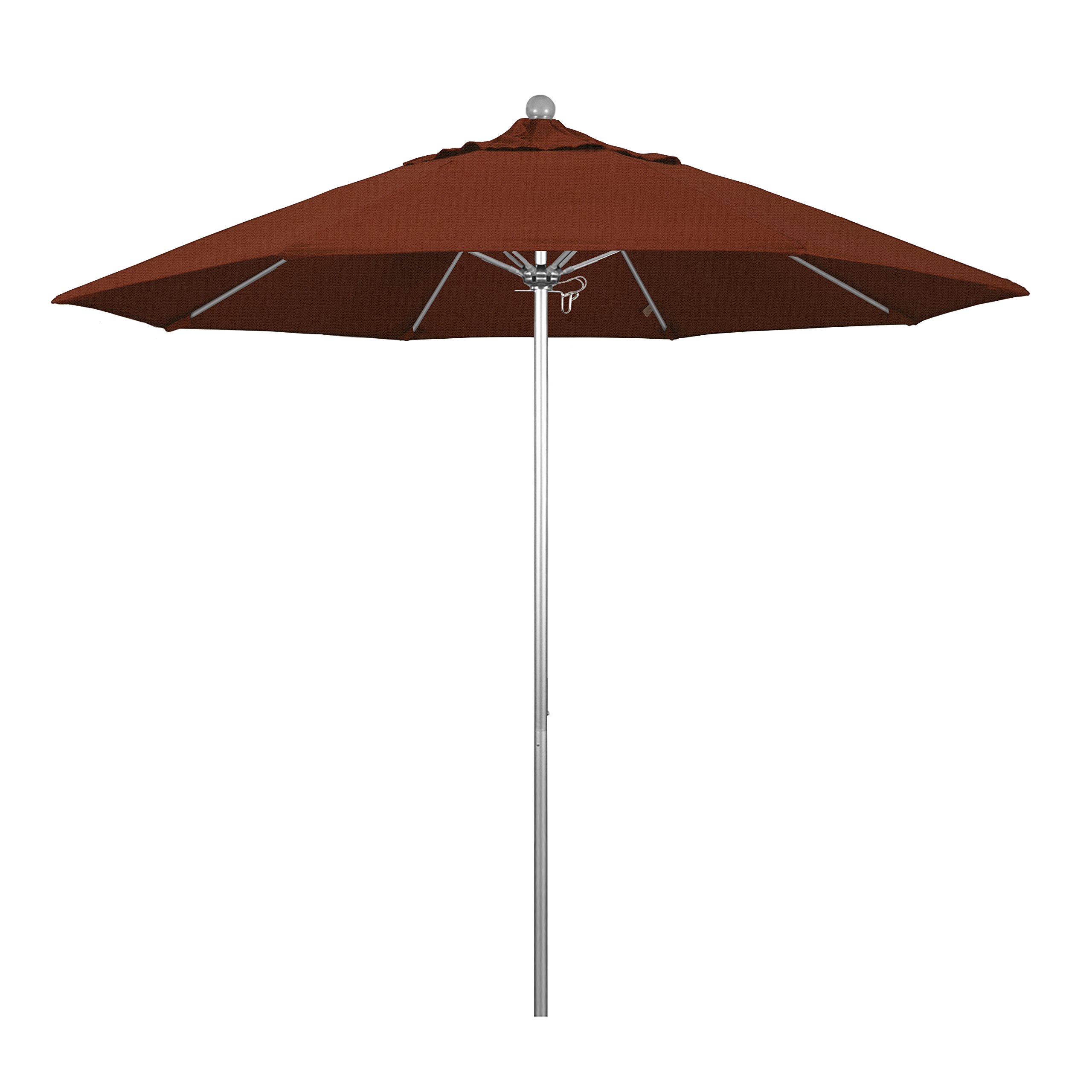 9' Round California Umbrella - Aluminum/Fiberglass Frame with Push Open Mechanism & Silver Pole - Durable Olefin Fabric - Perfect for Patio, Poolside, and Outdoor Dining Areas