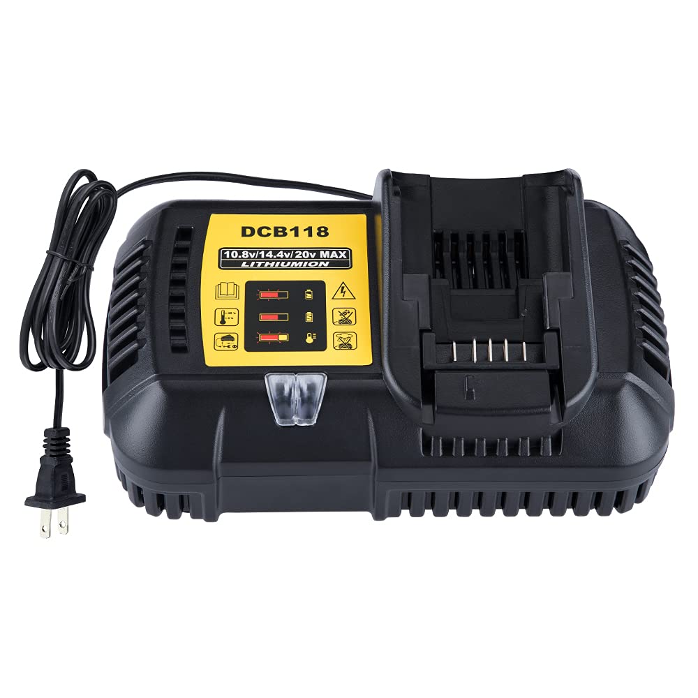 4.5A Fast Charger Station for Dewalt 20V/60V MAX Lithium-Ion Batteries - Replacement for DCB118, DCB115, DCB112, DCB107, DCB104 Chargers | Quick Charging for Power Tools, Drills, Saws & Outdoor Equipment