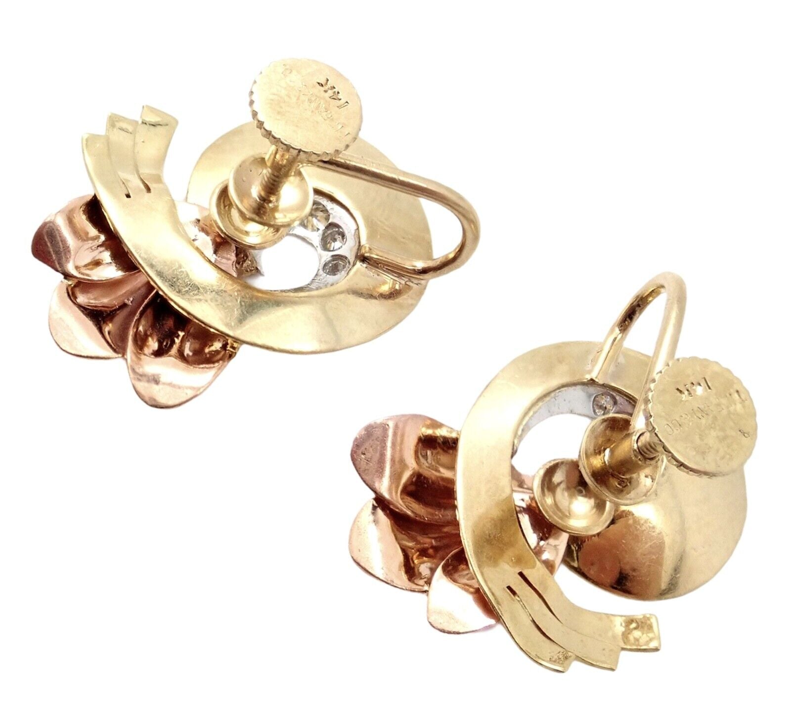 Vintage Tiffany & Co 14k Yellow Rose Gold Diamond Screwback Earrings - Authentic Luxury Jewelry for Women, Perfect for Weddings, Anniversaries & Special Occasions