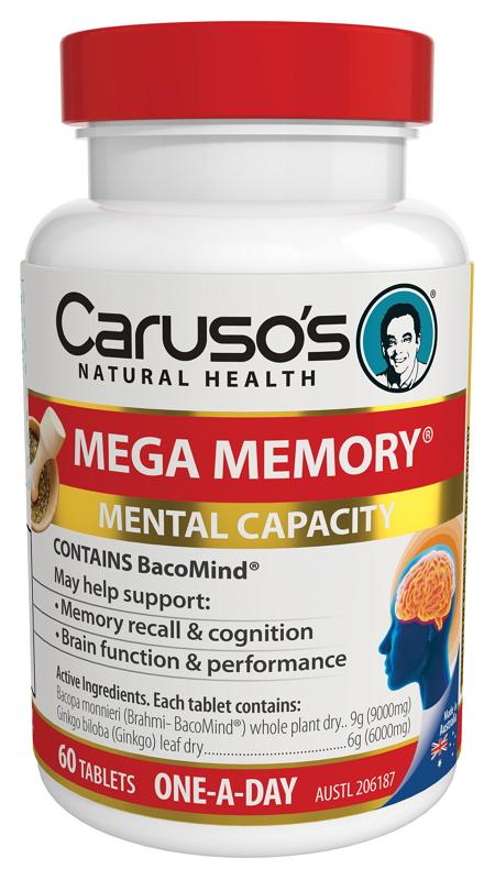 Caruso's Mega Memory Supplement - Boost Brain Power & Enhance Focus | Natural Nootropic for Mental Clarity | Perfect for Students, Professionals & Seniors