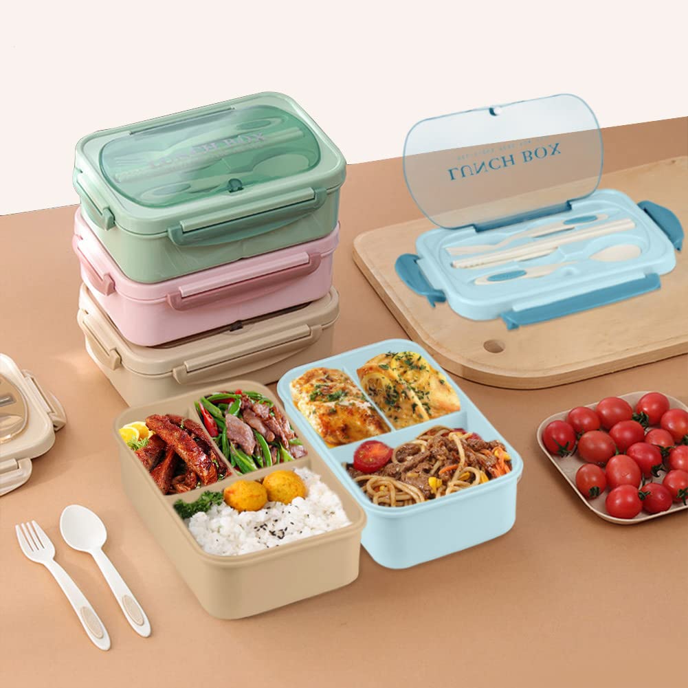 NatraProw 1200ML Bento Box for Adults - Leak Proof 3 Compartment Lunch Container with Utensils | BPA Free & Microwave Safe | Perfect for Office, School & Picnics (Pink)