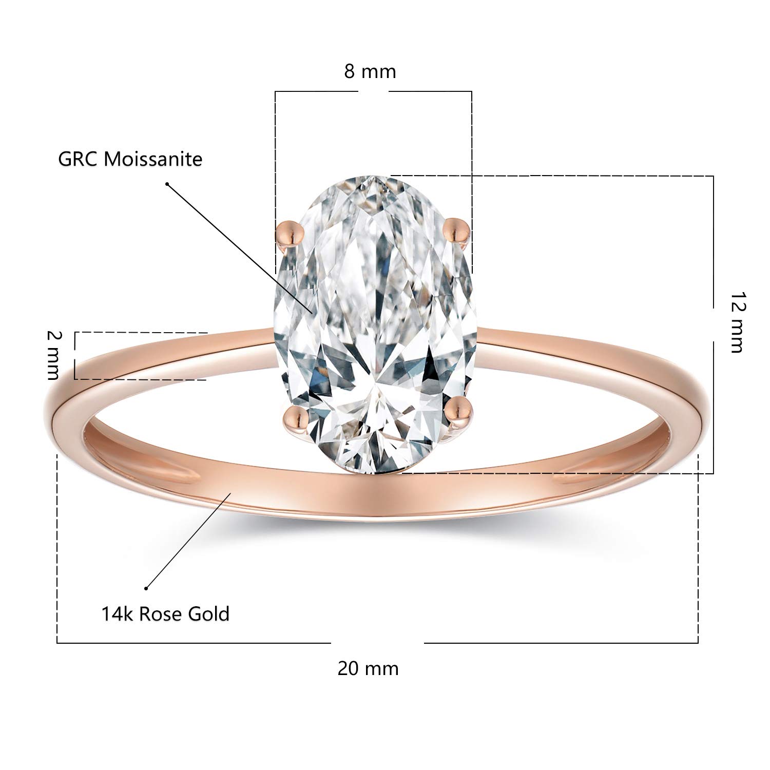 1.5 Carat Oval Cut Moissanite Engagement Ring 14K Rose Gold - Classic Solitaire Bridal Ring, Stackable Wedding Band for Women, Perfect for Proposals & Anniversaries