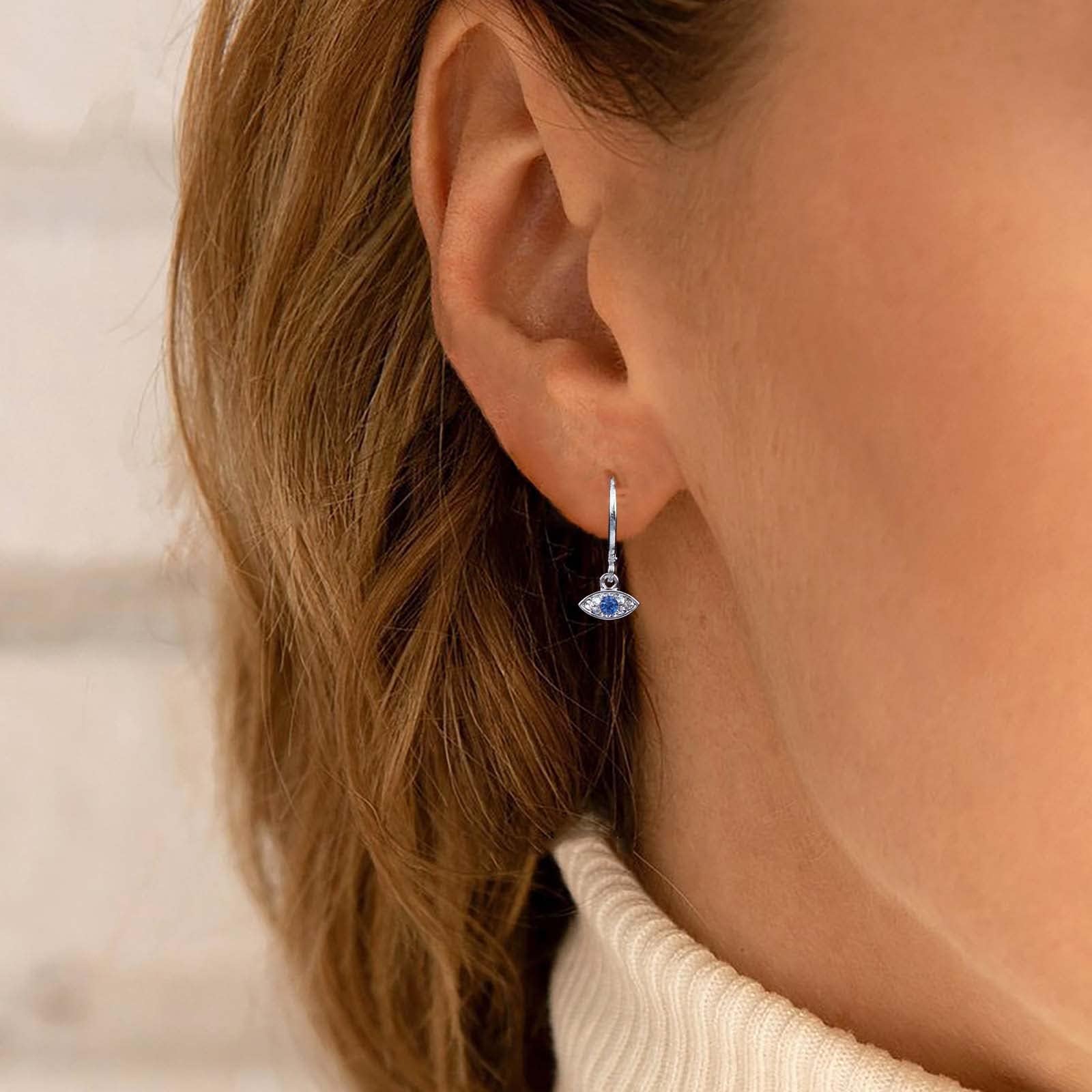 Vintage Evil Eye Dangle Earrings - 14K Gold Plated Tiny Huggie Hoop Earrings with Swarovski Crystal Lucky Eye Charm - Turkish Evil Eye Jewelry for Women & Girls | Perfect for Everyday Wear, Gift Giving & Spiritual Protection