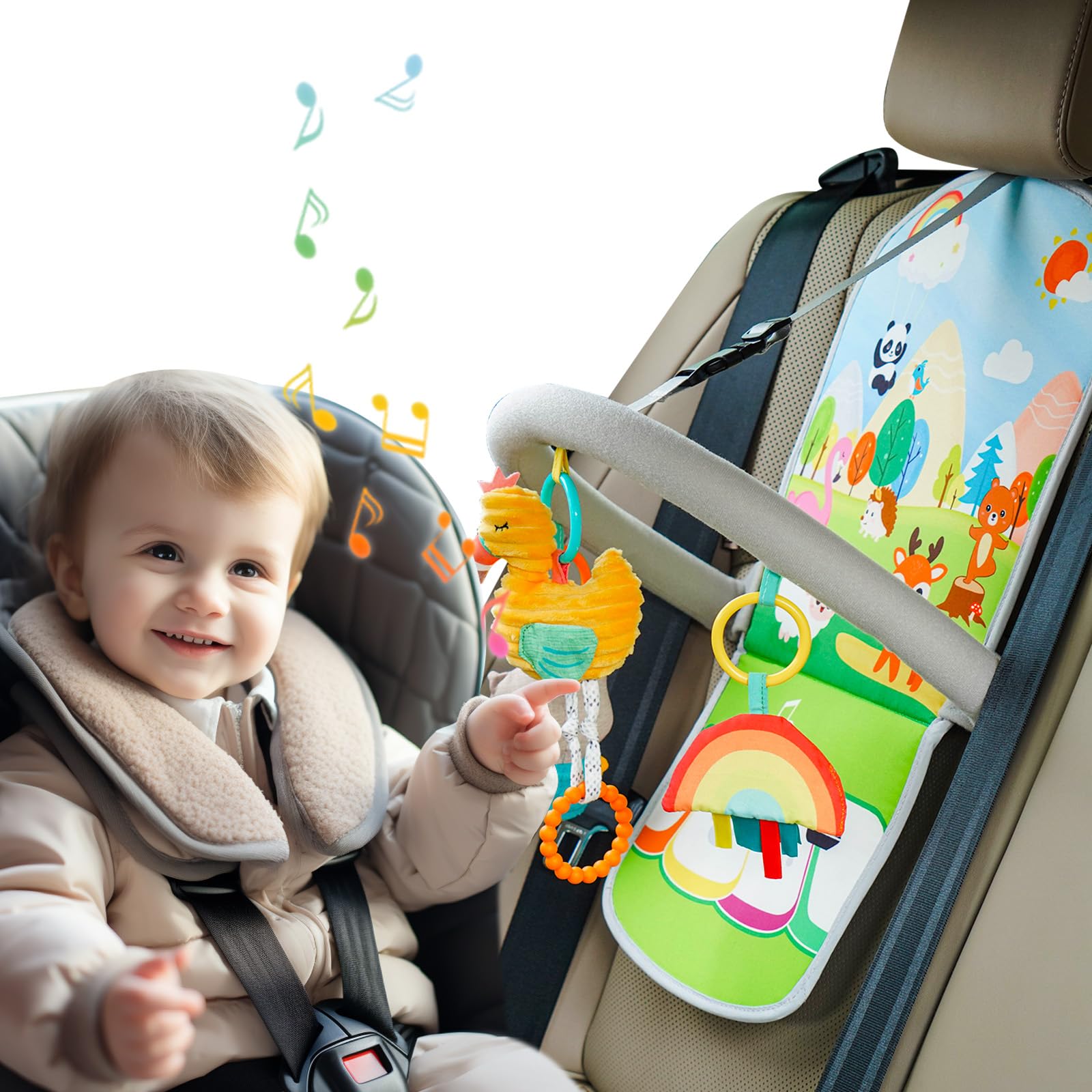 Best Baby Car Seat Toys for 0-6 Months - Musical Kick & Play Activity Arch with Sensory Features | Developmental Travel Toys for Infants & Toddlers | Perfect for Strollers, Road Trips & Airplane Rides (Flamingos Design)