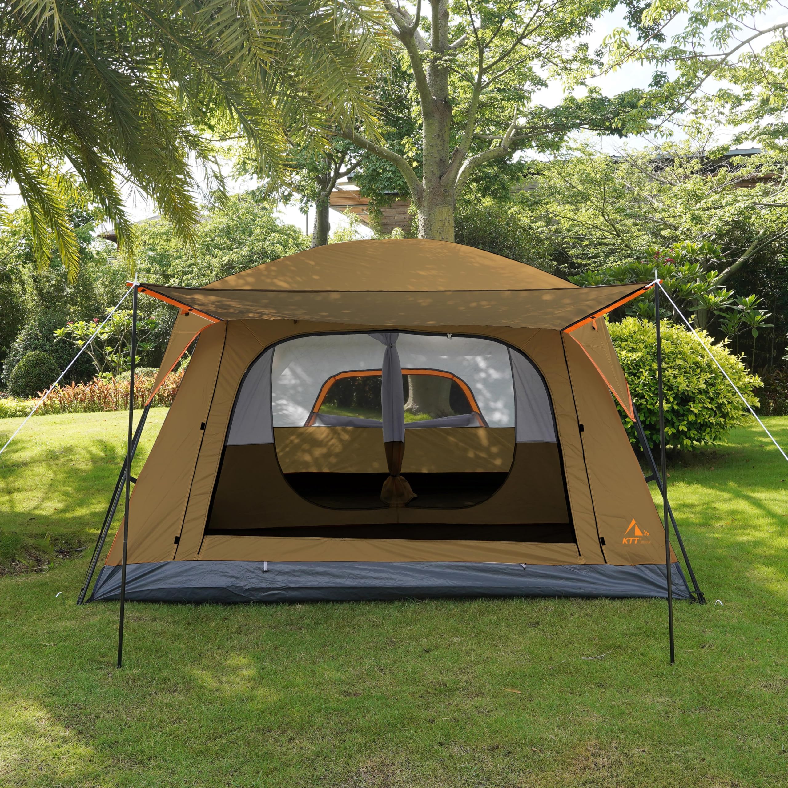 KTT Extra Large Family Cabin Tent for 10-14 People - 2 Rooms, 3 Doors & 3 Windows with Mesh, Waterproof Double Layer Straight Wall Design - Perfect for Camping, Picnics, Outdoor Adventures & Family Gatherings