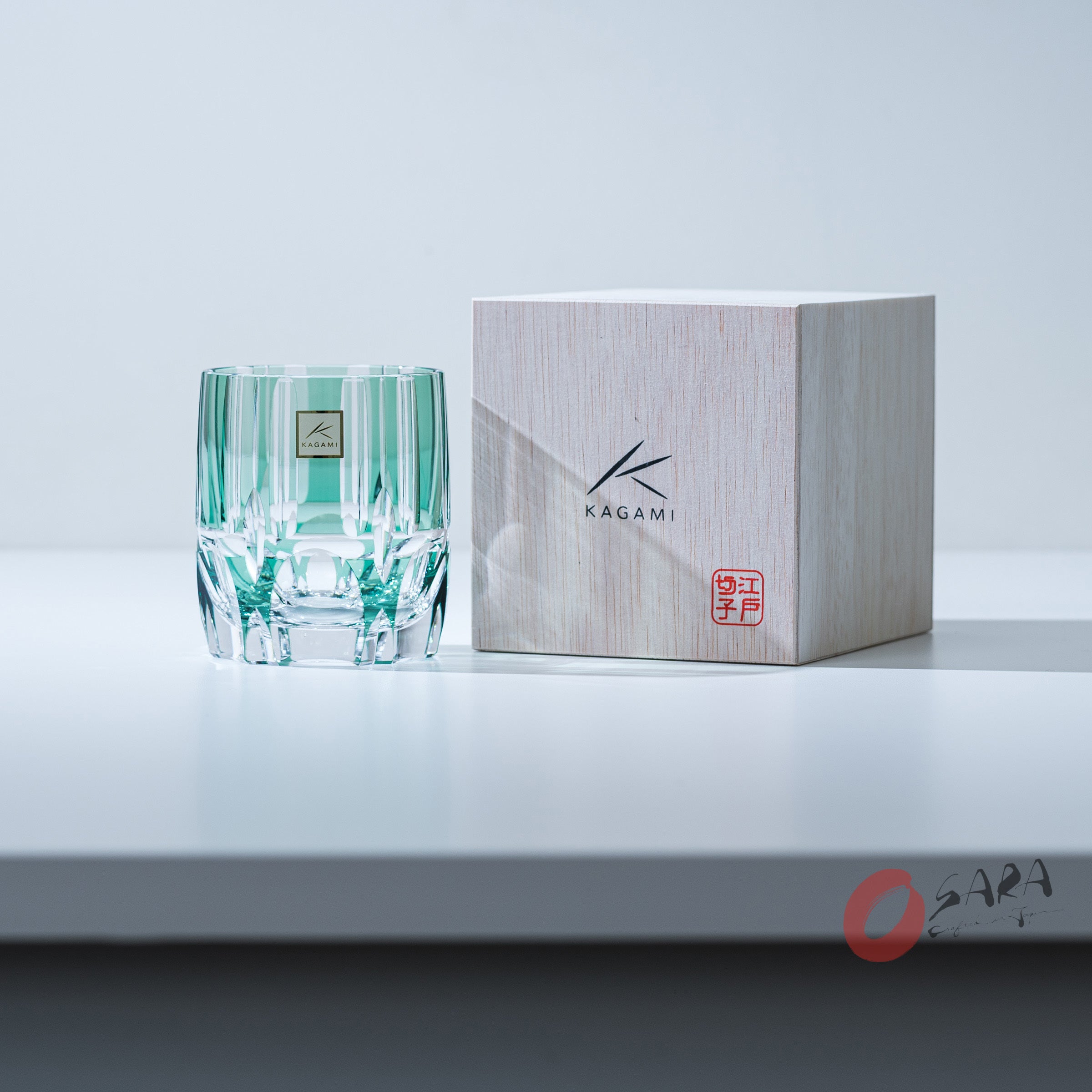KAGAMI Handcrafted Edo Kiriko Crystal Rock Glass - Bamboo Design - Japanese Style Barware for Whiskey, Cocktails & Home Decor