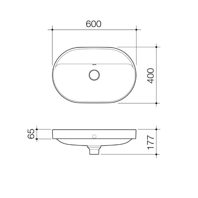 Caroma Liano II 600mm Modern Bathroom Sink with Tap Landing - Matte White Ceramic Basin with Overflow (0 Tap Hole) | Perfect for Contemporary Vanities & Powder Rooms