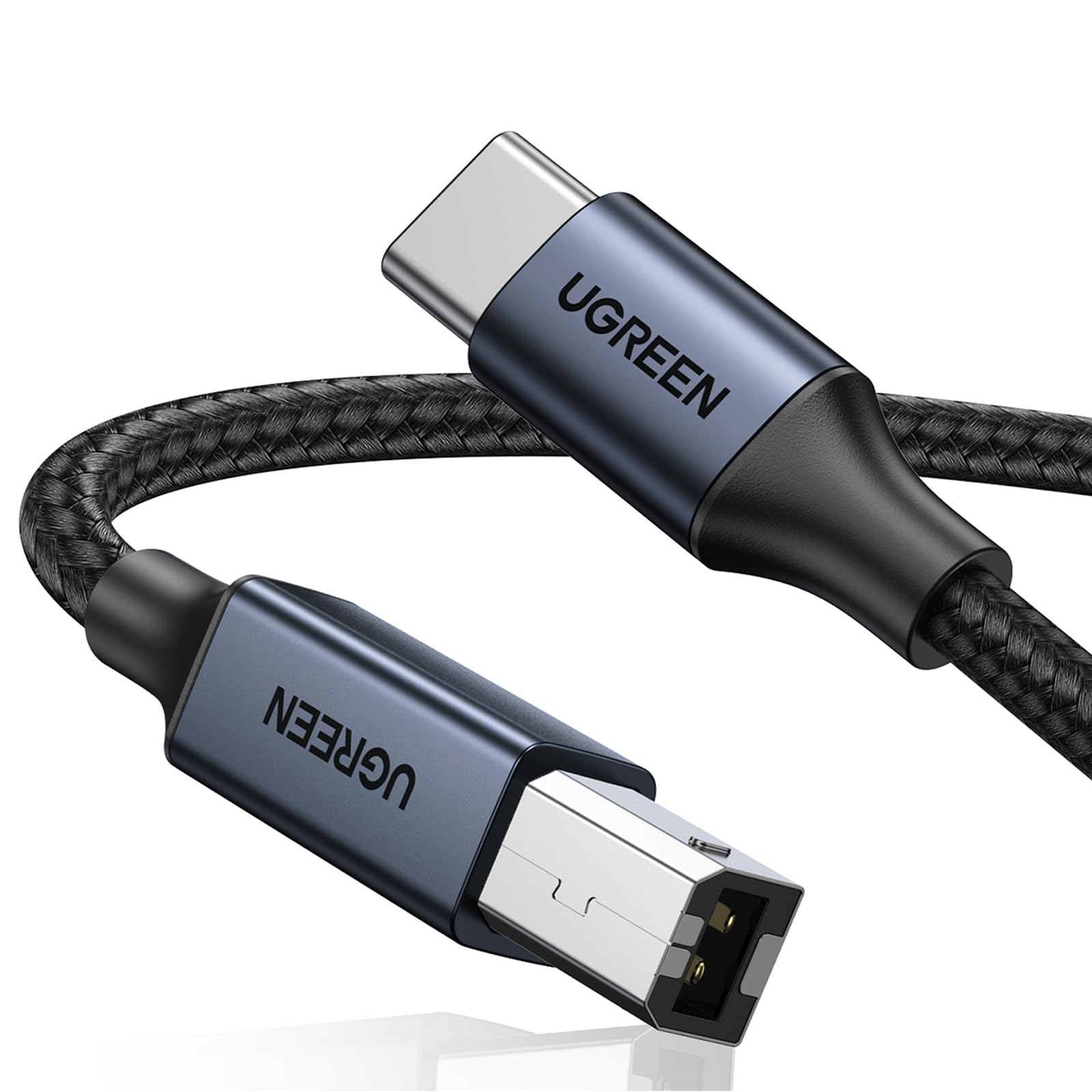 UGREEN USB B to USB C 3FT Printer Cable - Nylon Braided USB 2.0 Type B to Type C Cord for MacBook Pro/Air, MIDI Keyboard, DAC, DJ Controller - Compatible with iPad Pro, Samsung, HP Printers (Black) - Perfect for Music Production, Studio Recording & Office Printing