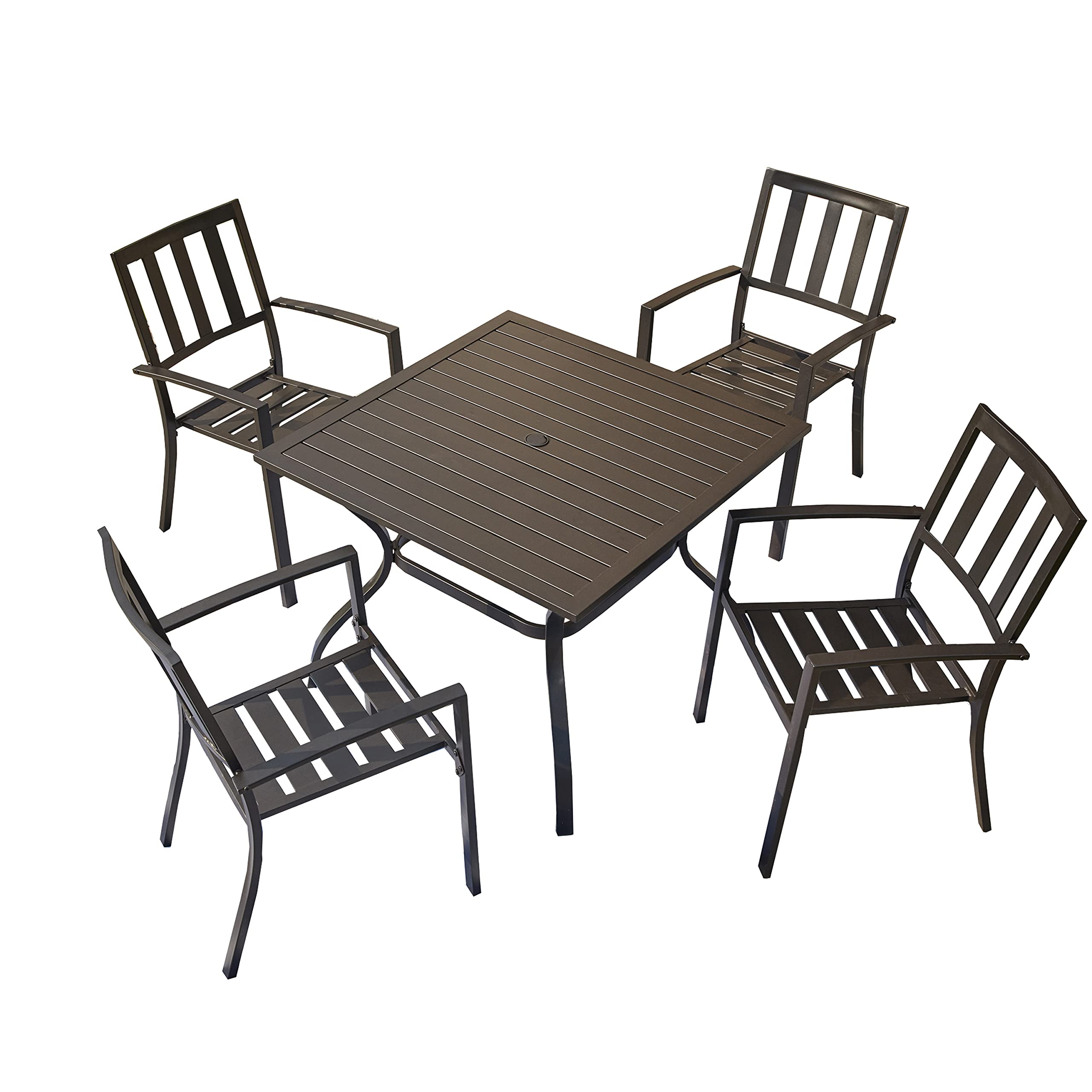 LOKATSE HOME 5-Piece Outdoor Dining Set - Black Metal Patio Furniture with Armrest Chairs & 37
