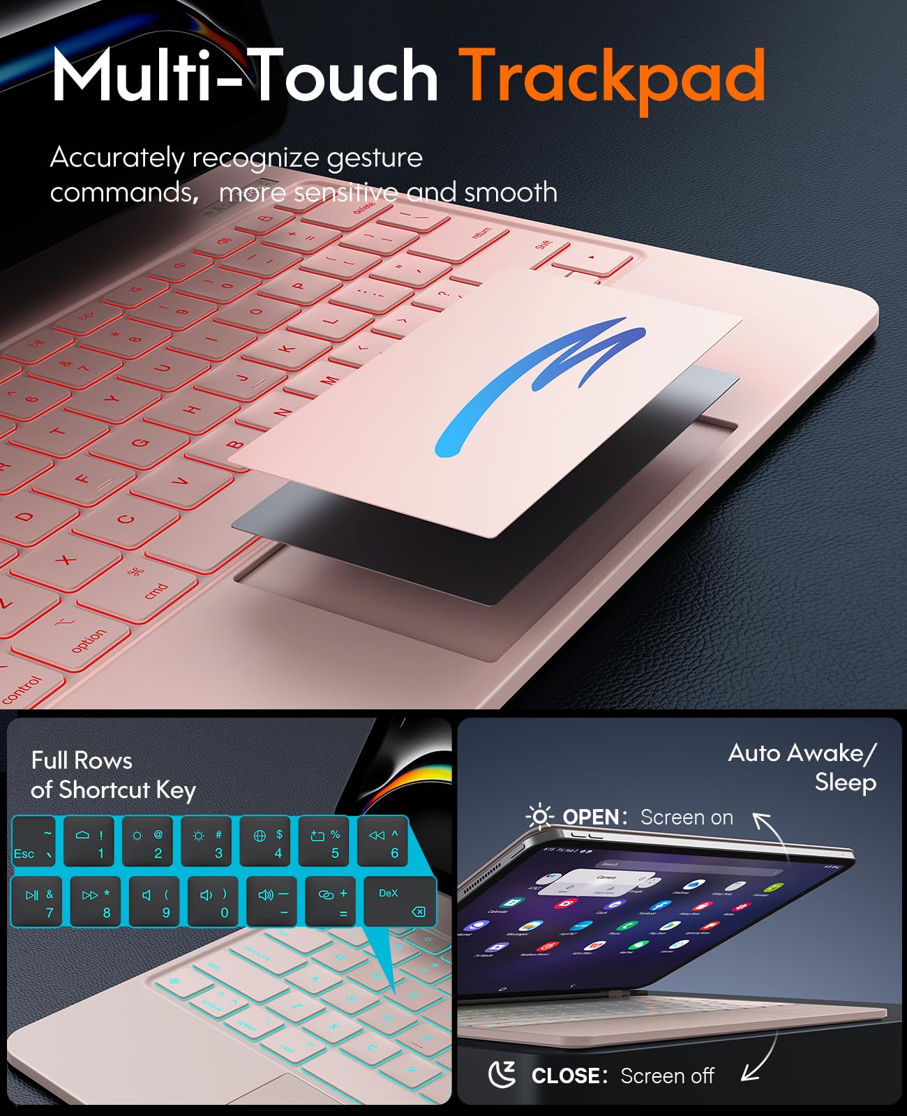 CHESONA iPad Pro 13 Case 2024 with Backlit Keyboard & Trackpad - 7-Color RGB Lighting, Floating Stand, Battery Display - Compatible with iPad Pro 13-inch (M4, 2024 Model) - Perfect for Work, Study & Travel - Pink