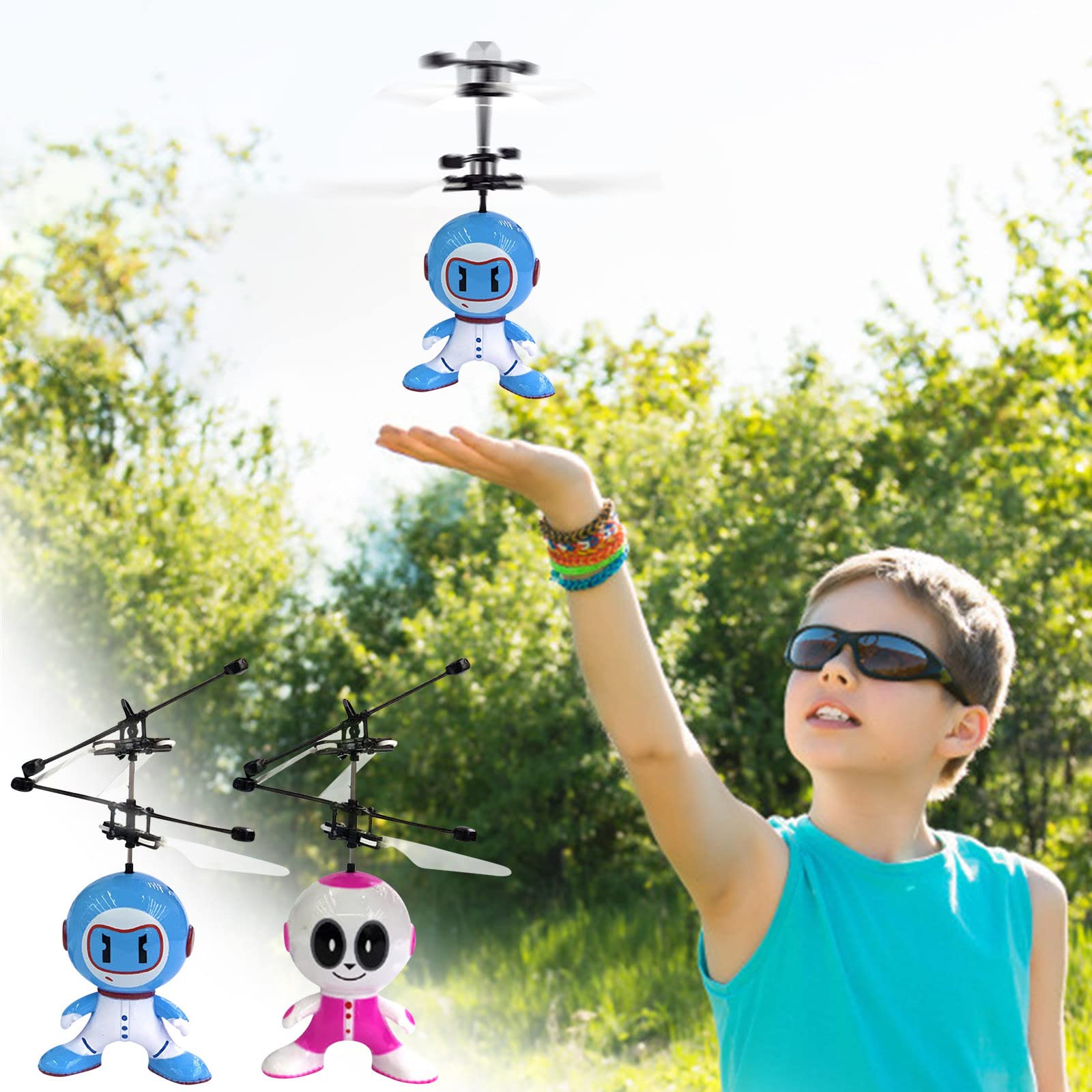Lanhui Mini Induction Flying Robot Toy - 2 Pack Rechargeable Hovering Drone for Kids, Cool STEM Toy Gift for Boys & Girls (Pink+Blue) - Perfect for Birthday, Christmas, Indoor Play & Science Learning Activities