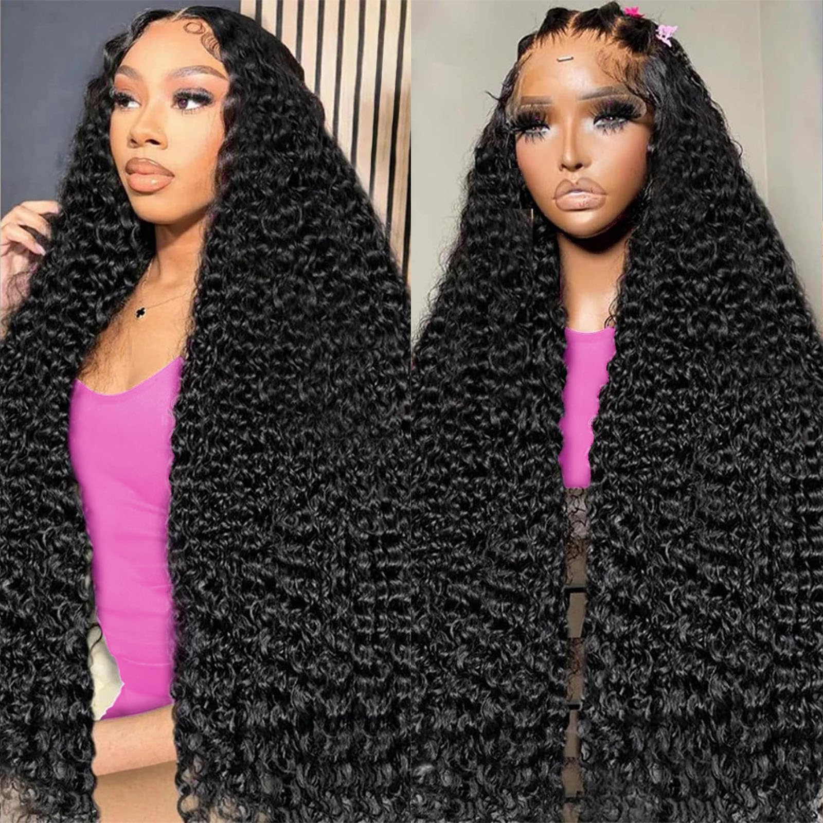28 Inch Deep Wave Lace Front Wigs Human Hair 13x4 HD Transparent Lace - Pre Plucked 180% Density Deep Curly Human Hair Wig with Baby Hair for Black Women | Natural Look for Daily Wear, Parties & Special Occasions