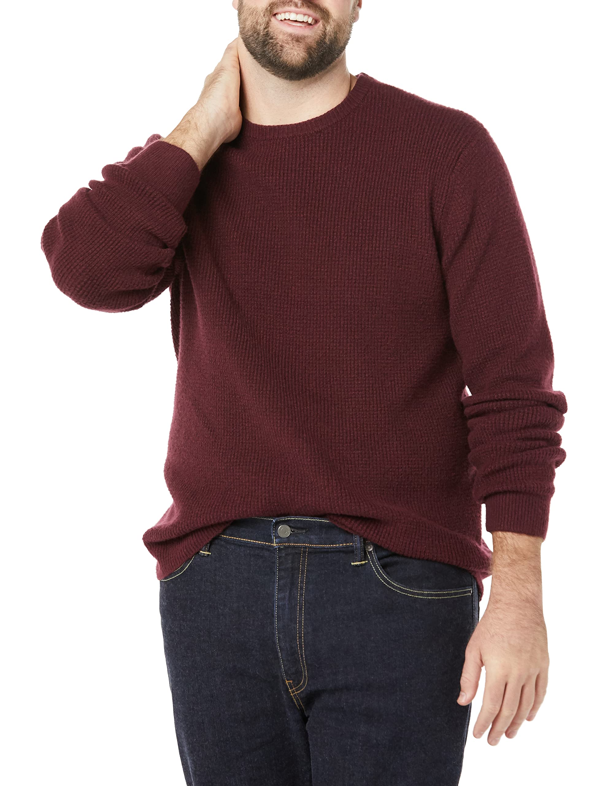 Amazon Essentials Men's Long-Sleeve Soft Touch Waffle Knit Crewneck Sweater - Warm & Comfortable Winter Pullover for Casual Wear & Outdoor Activities