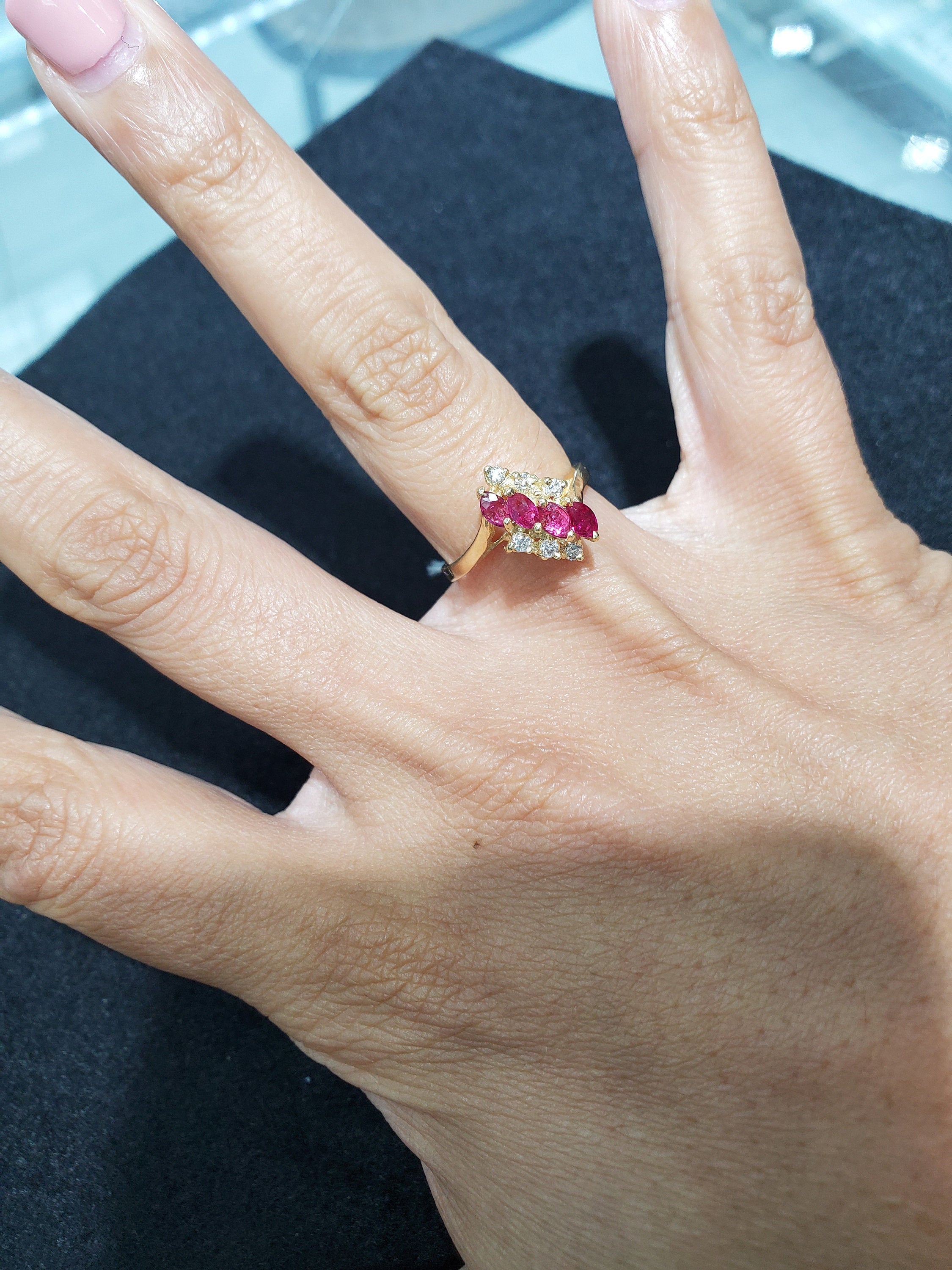 Exquisite Marquise Ruby and Diamond Cluster Ring in 14K Yellow Gold - Perfect for Engagement, Anniversary & Special Occasion Gifts