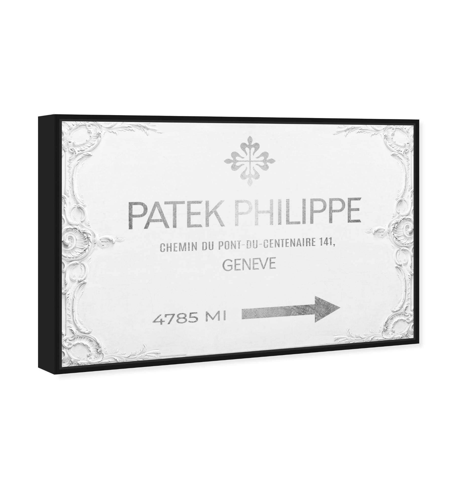 Oliver Gal Artist Co. Fashion & Glam Wall Art - Framed Canvas Print 'Geneva Watches' Road Signs Decor - 15x10 Inches Gray & White - Perfect for Living Room, Bedroom & Office Décor