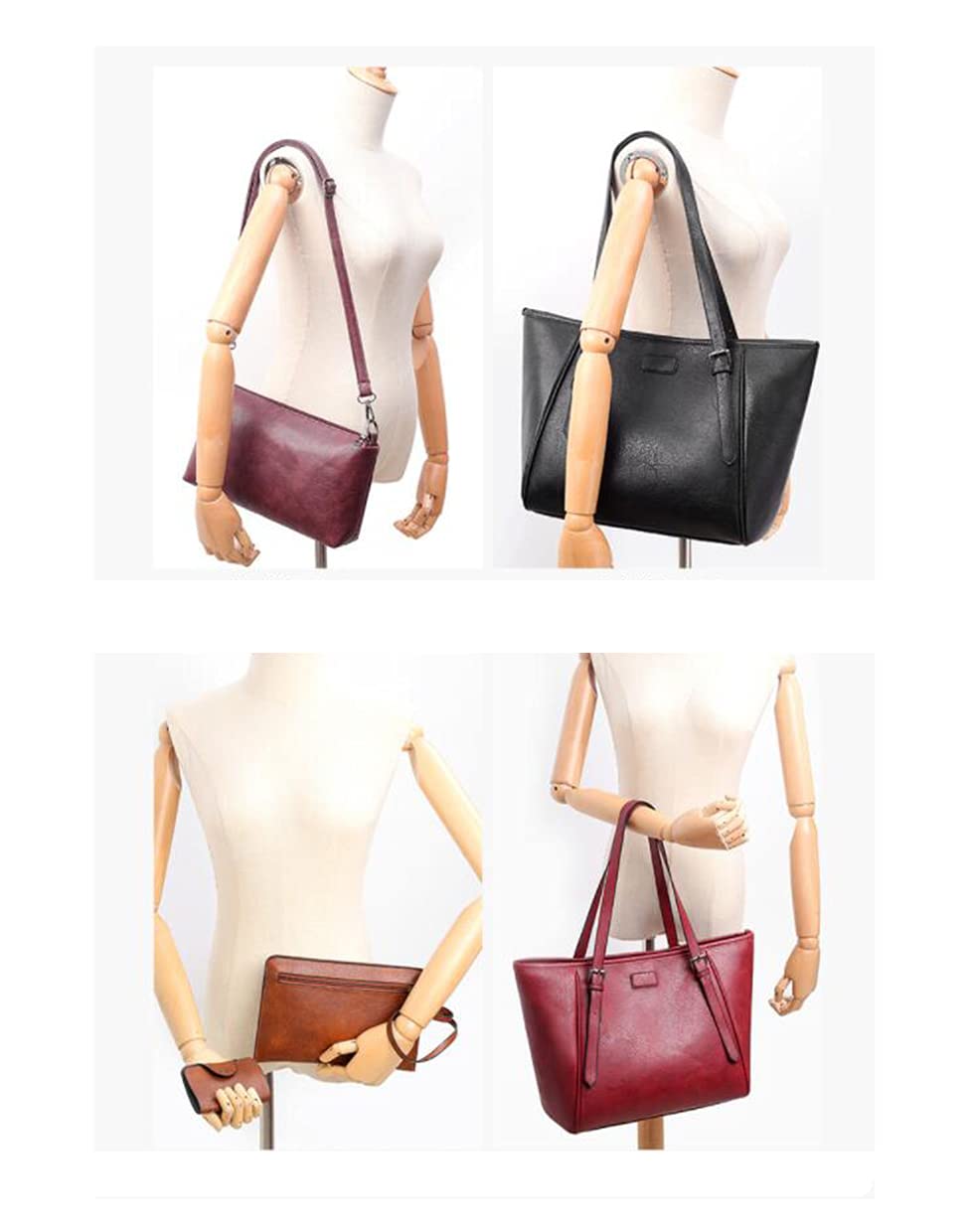 Premium Synthetic PU Leather Tote Bag for Women - Stylish Shoulder & Crossbody Messenger Handbag Set of 5 (Red) - Perfect for Work, Travel & Everyday Use