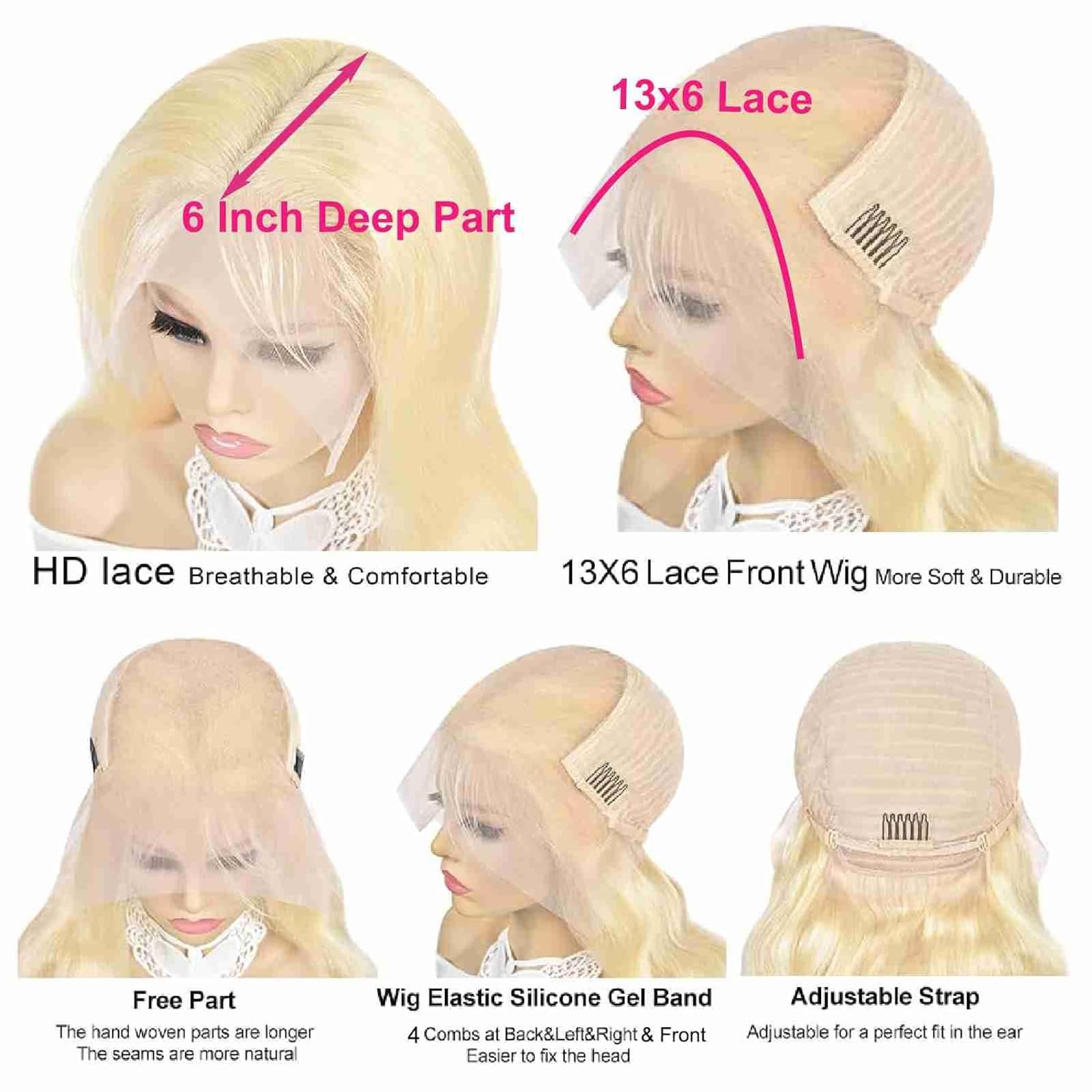 30 Inch 613 Blonde Lace Front Wig - 13x6 HD Lace Human Hair Wig with Pre-Plucked Hairline & Baby Hair - 200% Density Body Wave Glueless Wig for Daily Wear, Cosplay & Special Occasions