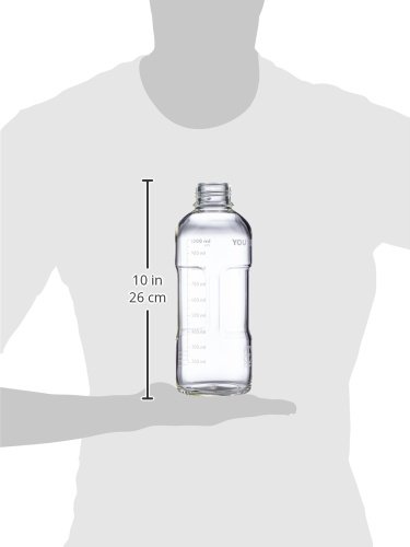 DURAN Youtility Bottle - 1000ml Clear Graduated Glass Bottle with Cyan Screw Cap & PP Pouring Ring (GL45) - Perfect for Lab Storage, Chemical Mixing & Home DIY Projects