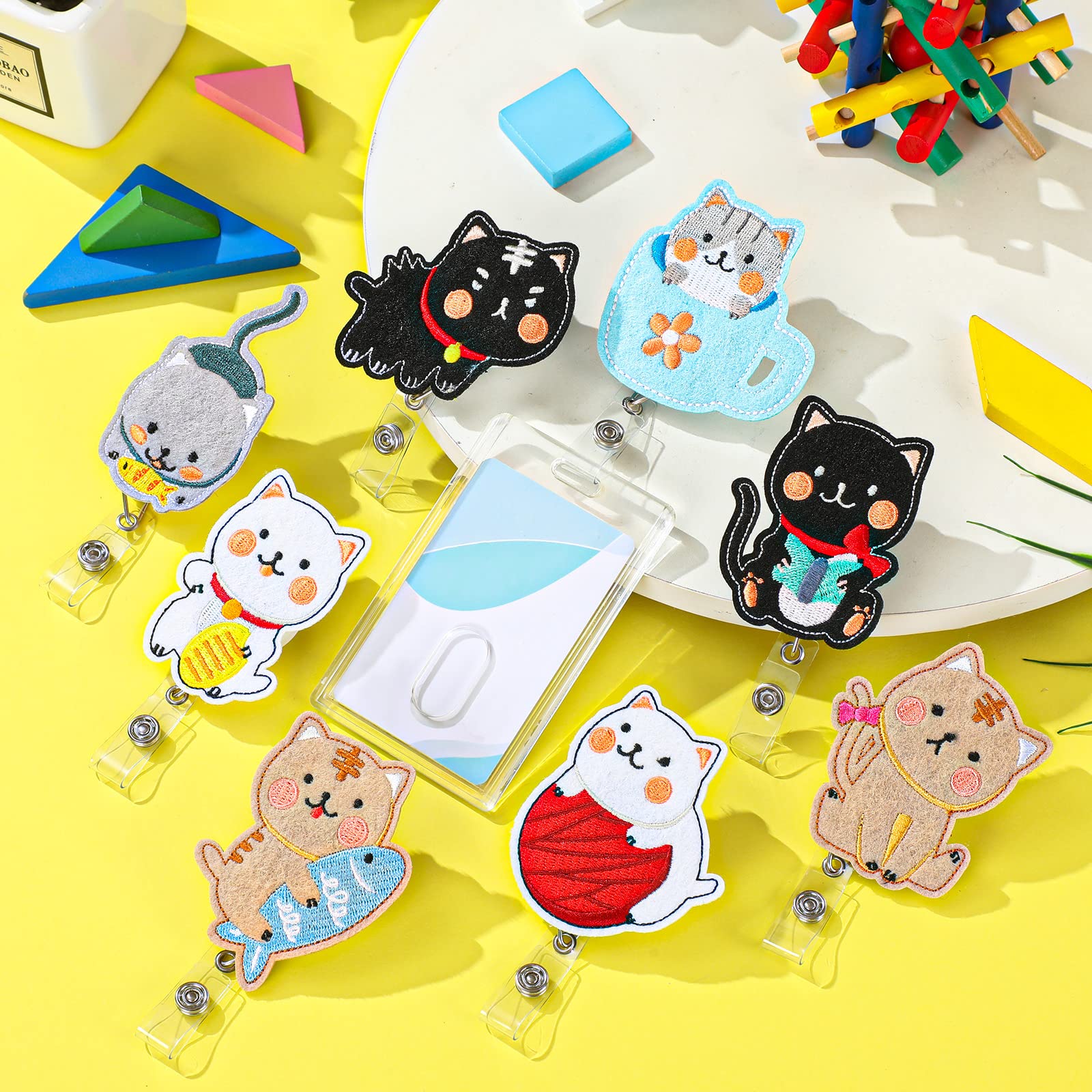 Cute Cat Nurse Badge Reels - 8 Pcs Retractable ID Holders with Alligator Clip for Doctors, Nurses & Teachers (Valentine's Gift)