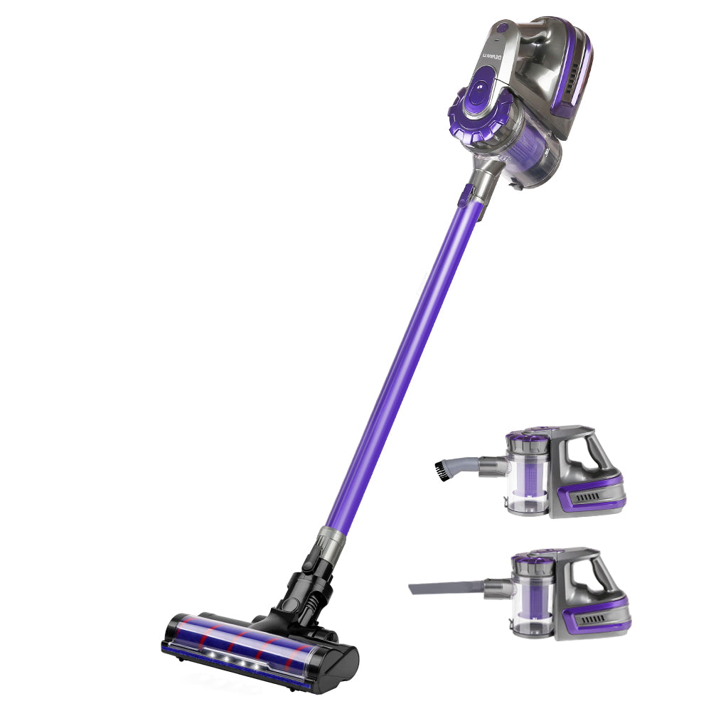 Devanti 150W Cordless Stick Vacuum Cleaner with Roller Brush - Lightweight & Powerful for Hardwood Floors, Carpets & Pet Hair - Purple (Ideal for Home, Apartment & Quick Cleanups)