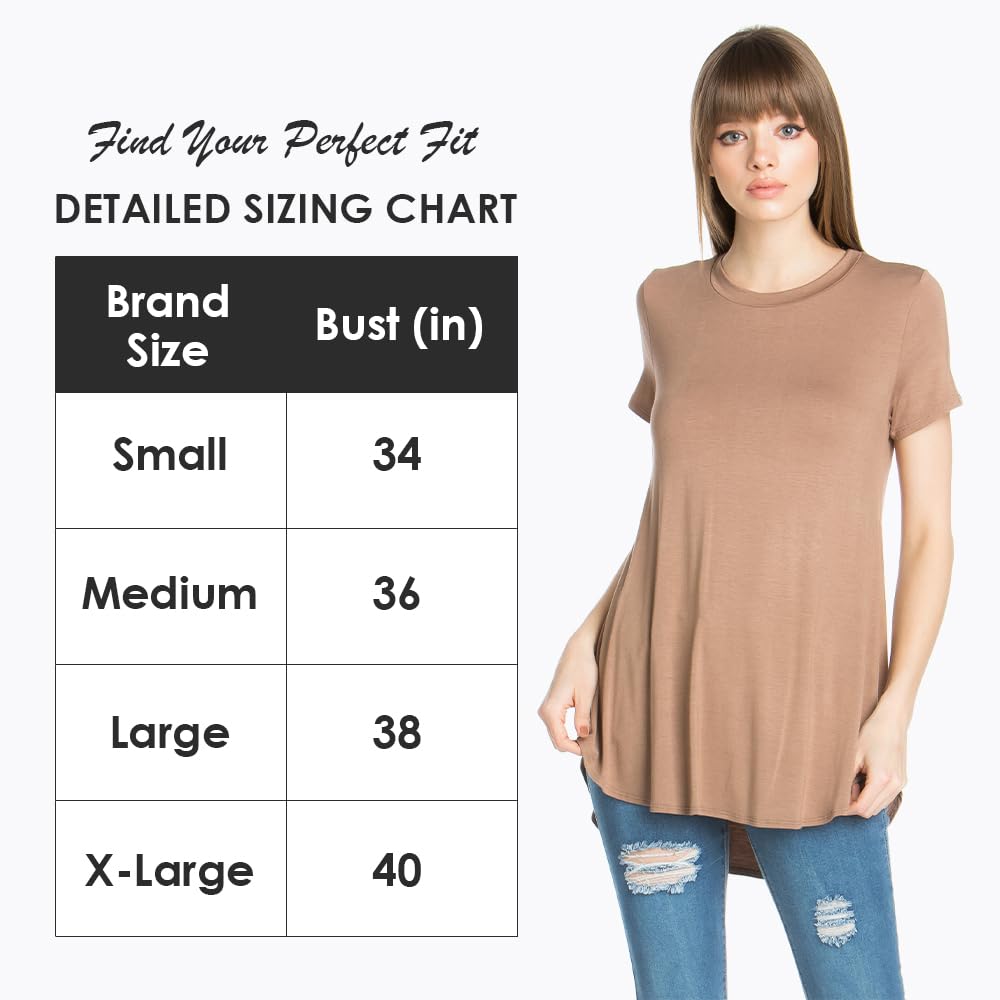 Azules Women's Short Sleeve Tunic Tops - Flowy Scoop Neck Blouse for Leggings | Casual Summer Outfits & Dressy Office Wear