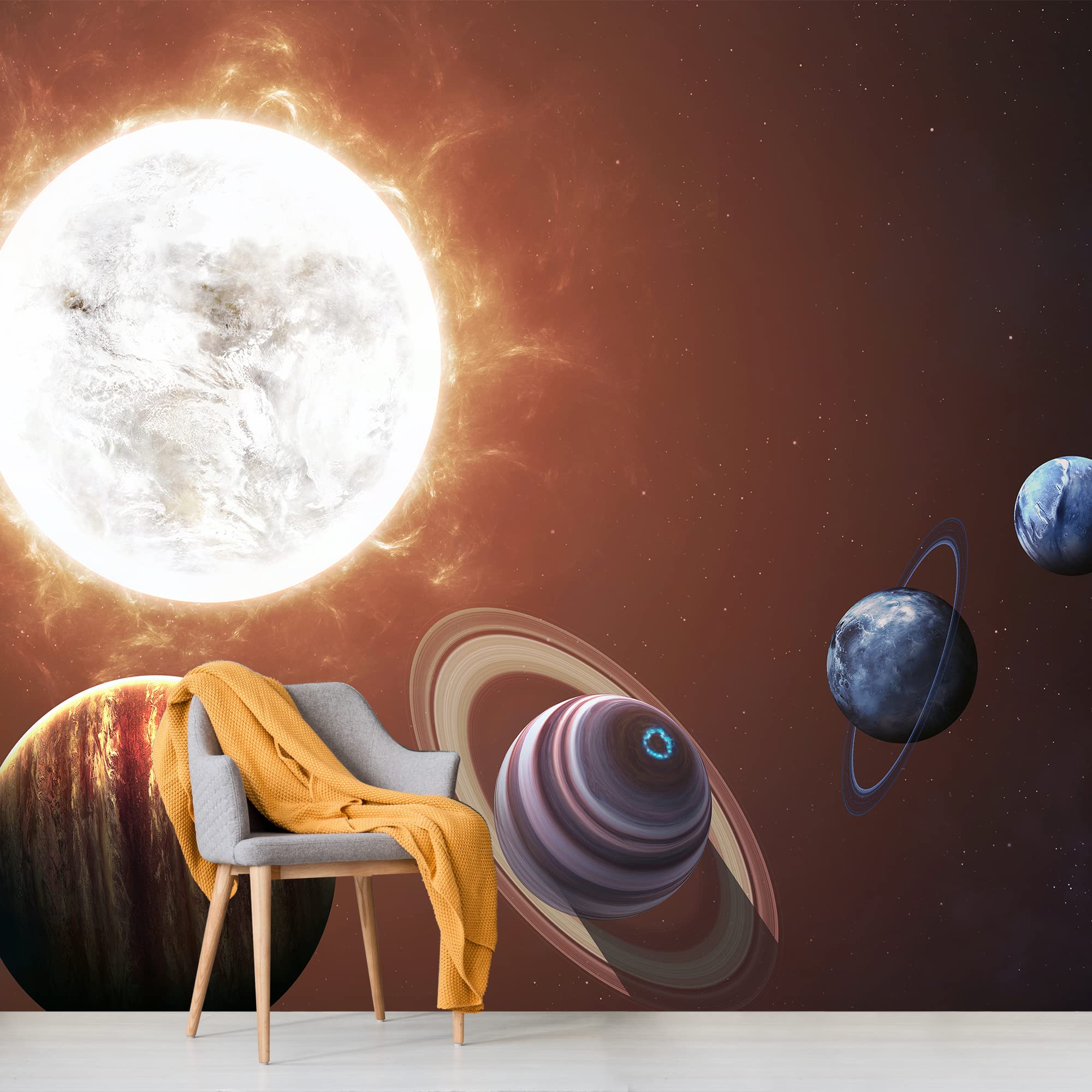 Removable Peel and Stick Wallpaper - Space Universe Planets Wall Mural for Bedroom (100x144 inches) - Perfect for Kids Room, Nursery, or Home Office Decor