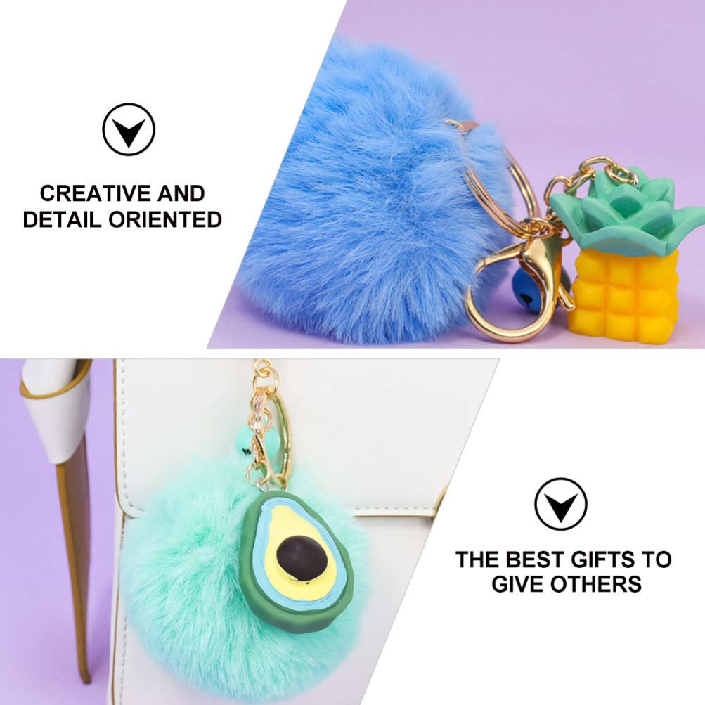 Wakauto 4PCS Faux Fur Keychain Set - Soft Fuzzy Car Key Ring, Valentines Day Gift, Zinc Alloy Phone Charm Hanger for Women & Men - Perfect for Car Keys, Purse Accessories, Backpack Decor & Lovers Gifts