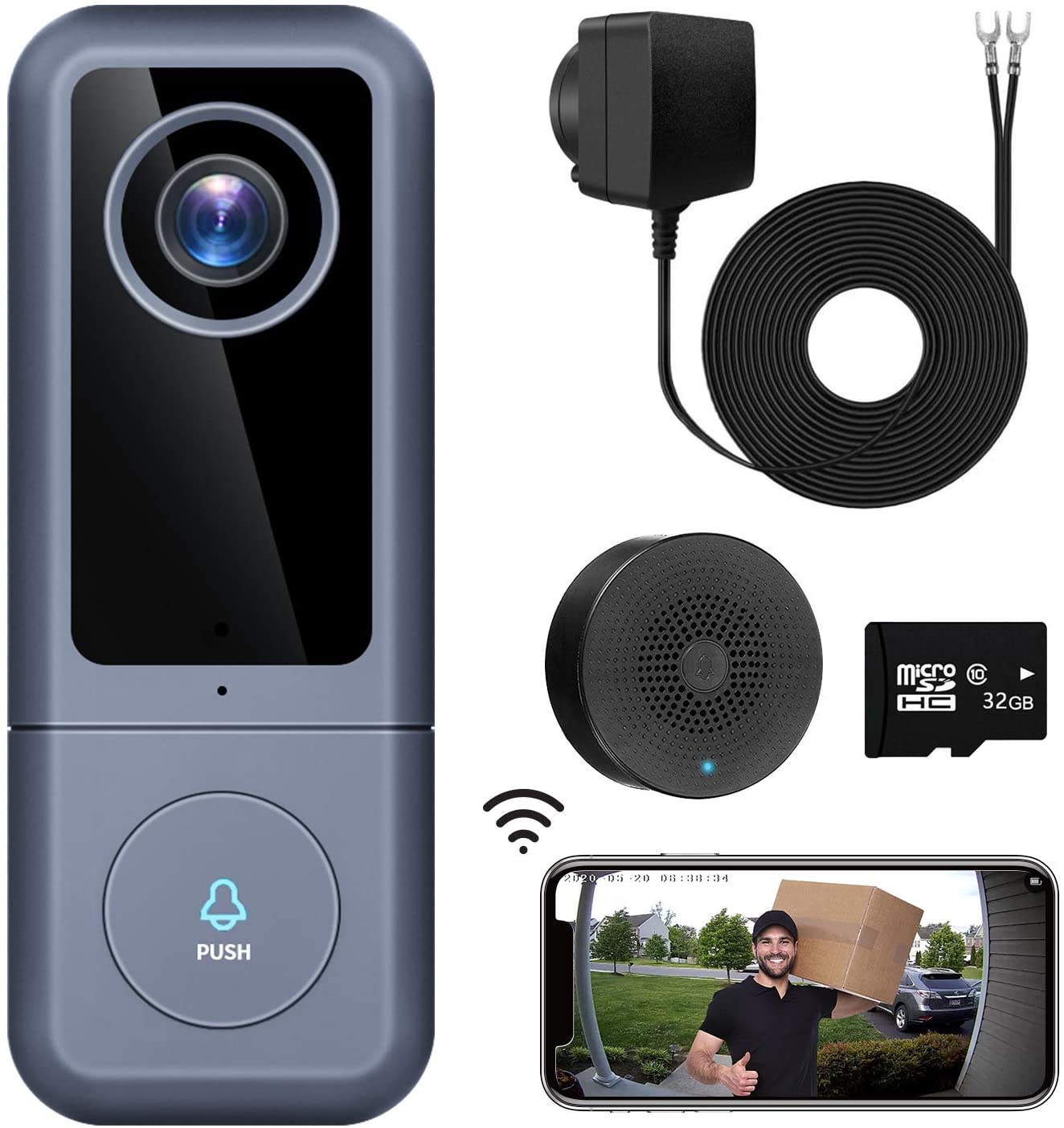 2K Ultra HD WiFi Video Doorbell with Night Vision & Two-Way Audio - Smart Home Security Camera for Front Door, Apartment, Office - Works with Alexa & Google Assistant