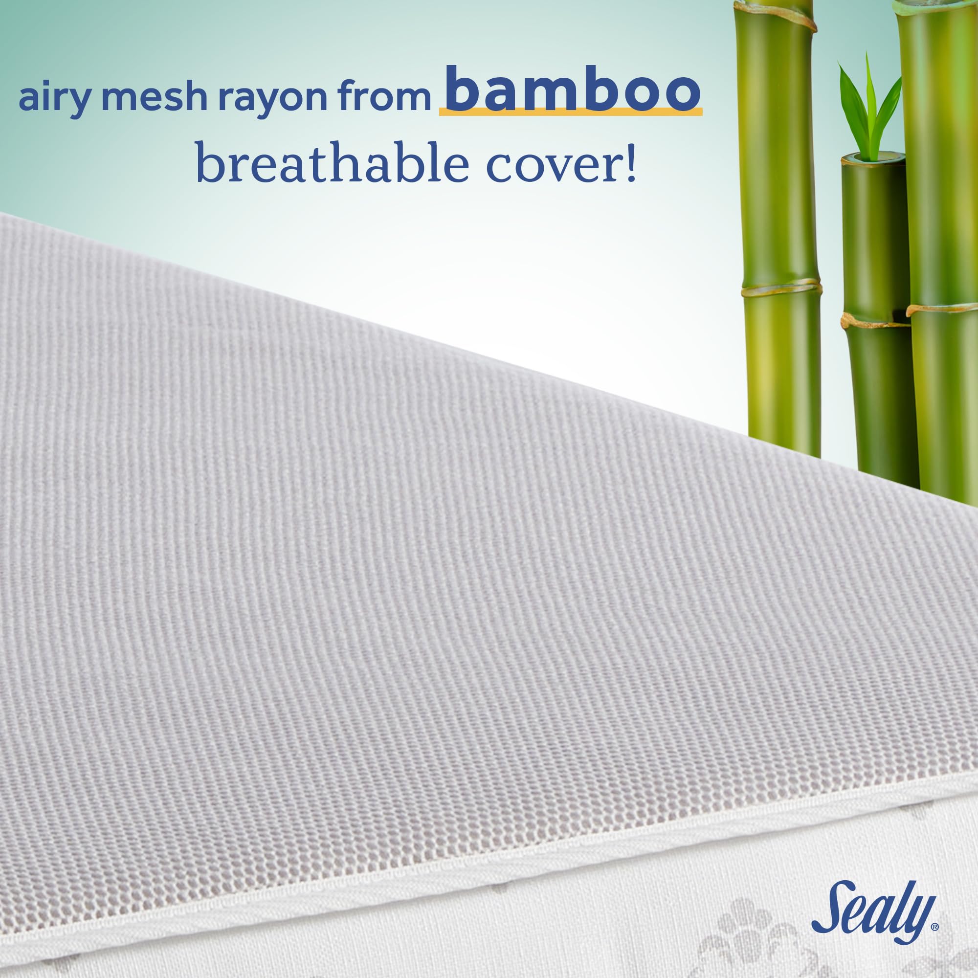 Sealy Baby Airy Night Diamond Breathable 2-Stage Crib Mattress with Toddler Bed Fit | Supportive & Sustainable Mesh Surface | GREENGUARD Gold Certified | Safety & Quality Tested | Made in USA | 52