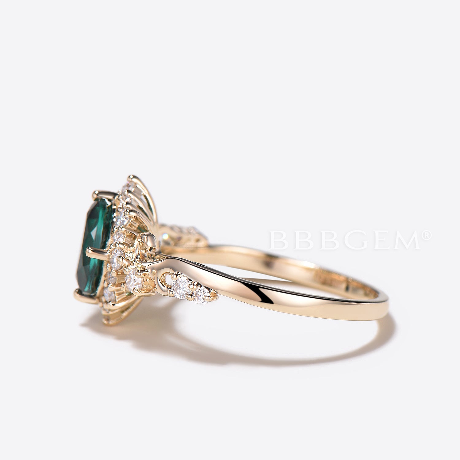 Oval Cut Emerald Engagement Ring 14k Yellow Gold Snowdrift Halo Diamond Ring for Women - Perfect for Proposals, Anniversaries & Bridal Jewelry