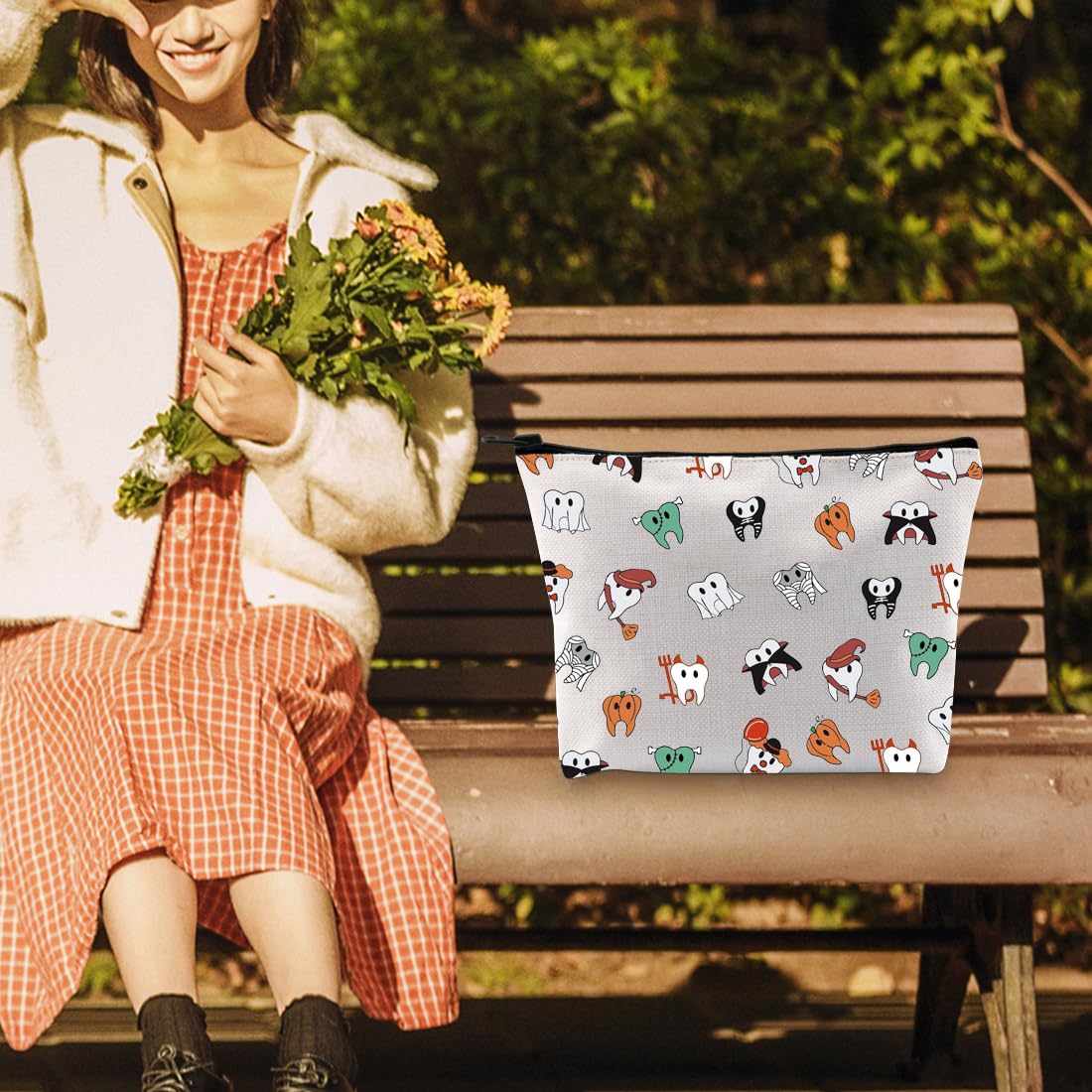 PWHAOO Halloween Cosmetic Bag for Teeth - Spooky Dentist Gift & Makeup Pouch | Perfect for Halloween Costumes, Cosplay, and Party Accessories