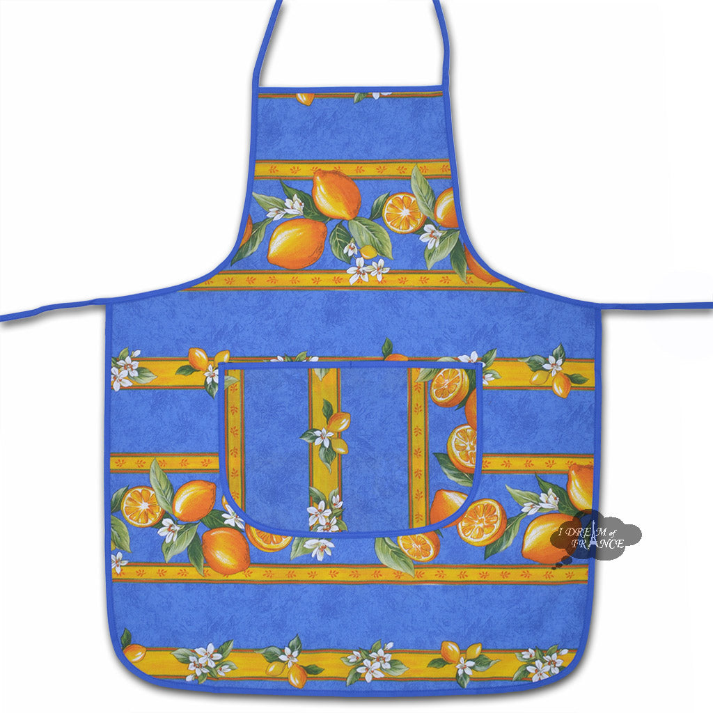 Premium Blue Cotton Kitchen Apron with Lemon Print - Adjustable & Stylish Cooking Apron for Women & Men - Perfect for Baking, Grilling & Home Cooking