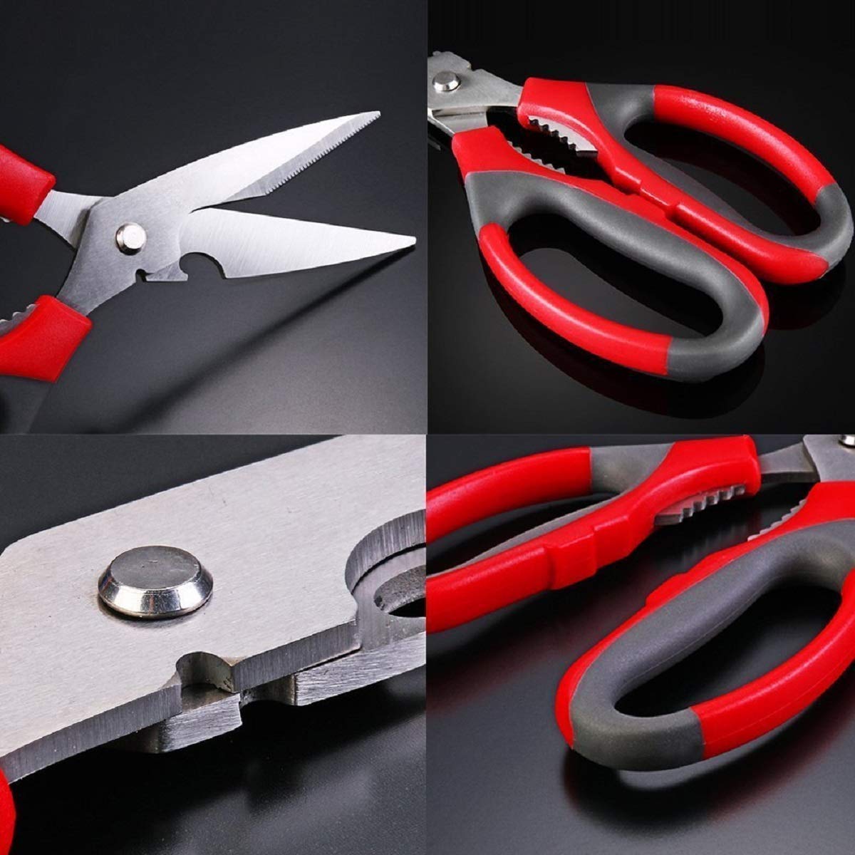 Multipurpose Stainless Steel Kitchen Scissors - Heavy Duty Household & Garden Shears with Bottle Opener, Fish Scale Remover, Nut Cracker - Perfect for Cooking, Seafood, Poultry, and DIY Projects