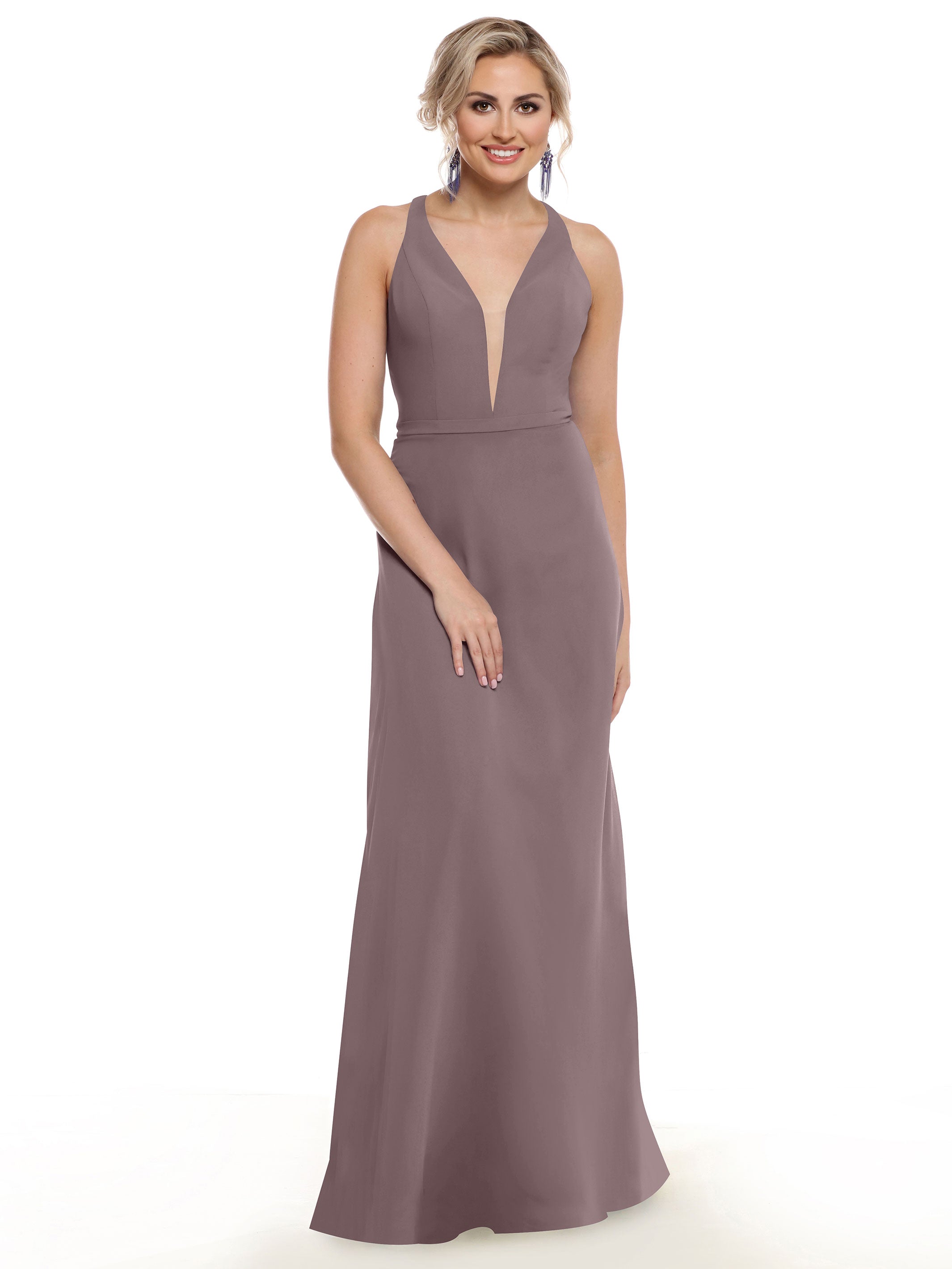 Elegant 80150 Chiffon A-Line Bridesmaid Dress with Plunging V-Neck & Intricate Back Detail - Perfect for Weddings, Formal Events & Special Occasions