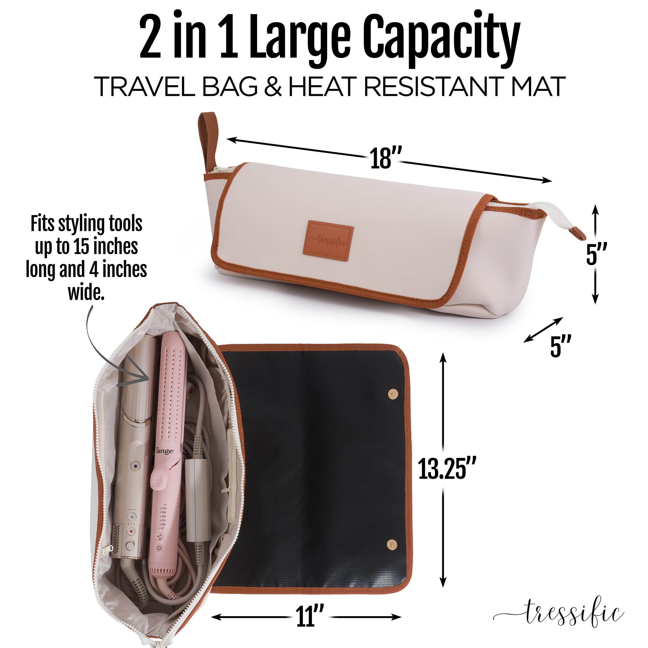 Heat Resistant Hair Tools Travel Bag - Large Hot Tool Organizer for Curling Irons & Flat Irons | Portable Styling Case with Heatproof Mat | Perfect for Women's Travel Essentials & Salon Professionals