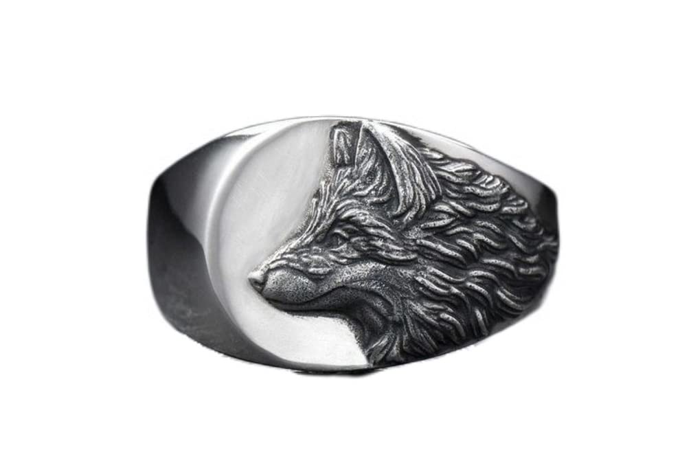 Men's Viking Wolf Head Ring - Punk Rock Animal Jewelry, Retro Celtic Oval Ring for Bikers & Hip Hop Style - Vintage Wolf Totem Gift for Father's Day, Birthday & Special Occasions - Perfect for Gothic Fashion, Music Festivals & Outdoor Adventures
