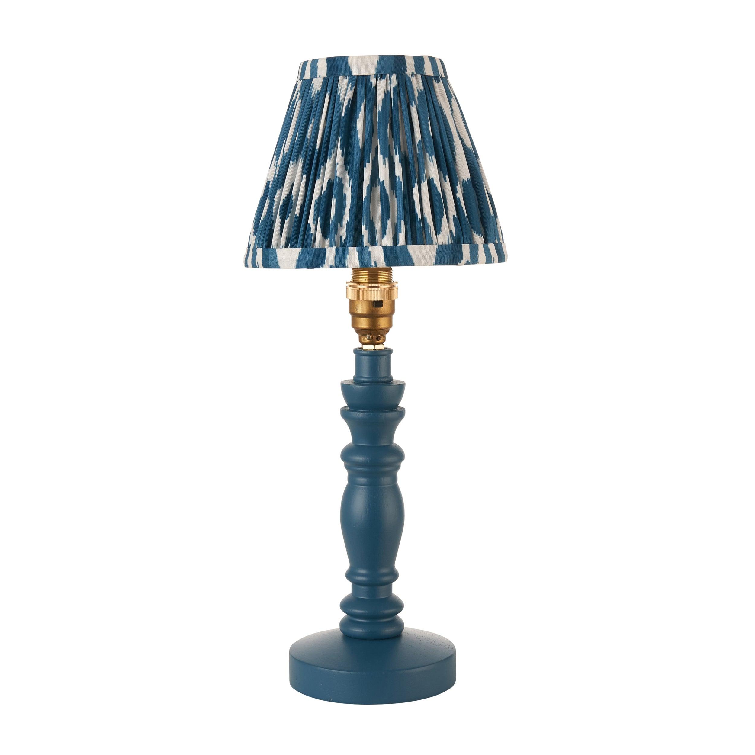 Bibury Blue Table Lamp with Ikat 16cm Marlin Blue Shade - Modern Home Office Lighting for Bedroom, Living Room & Study