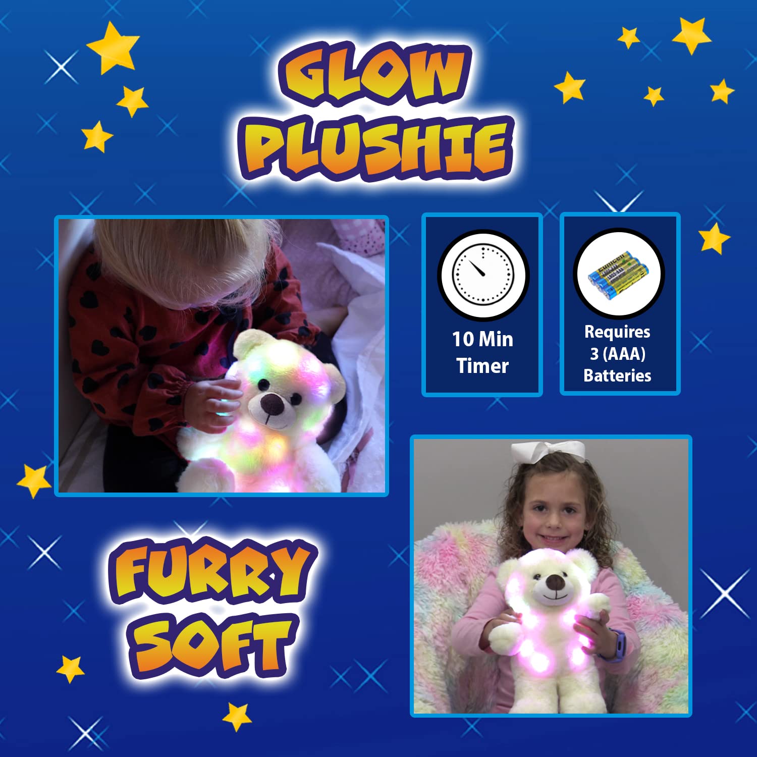 LED Light Up Stuffed Animal Plush Toy - Soft Glow Night Light for Kids, Boys & Girls (12