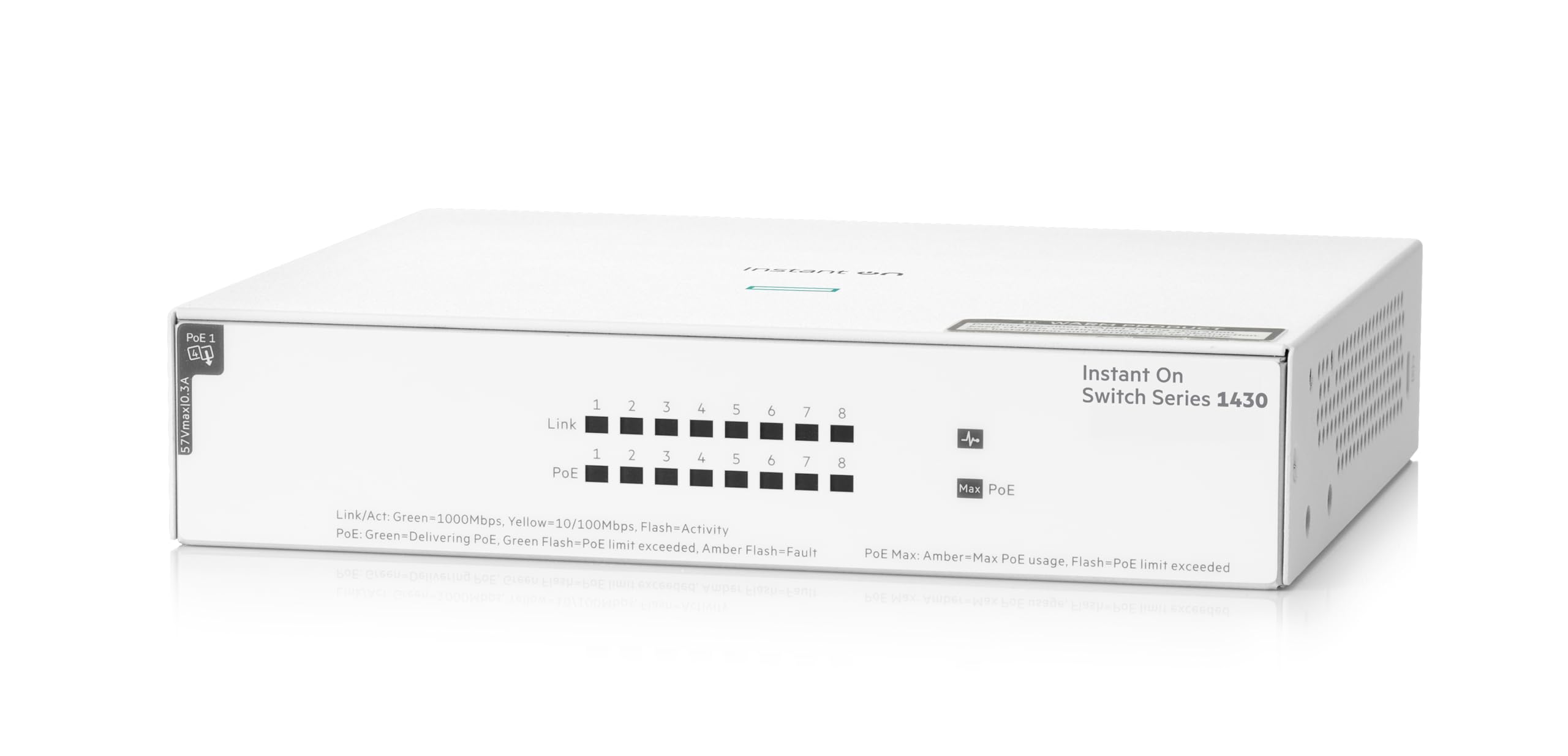HPE 1430 8-Port Gigabit Unmanaged PoE Switch | 8x 1G Ports | 64W PoE Budget | Fanless Design | Plug-and-Play | Ideal for Small Business Networks & Home Offices | Layer 2 Ethernet Switch with US Power Cord (R8R46A#ABA)