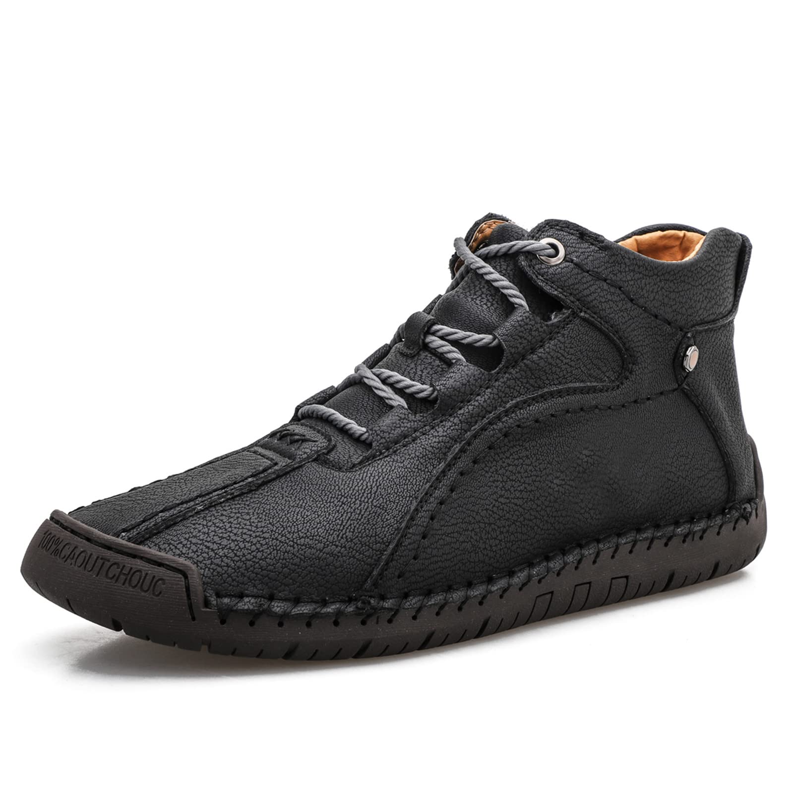 Dacomfy Men's Casual Chukka Boots - PU Leather Hand-Stitched Fashion Sneakers for Walking & Driving | Black, Brown, Blue, Green | Comfortable Outdoor Shoes for Work, Travel & Everyday Wear