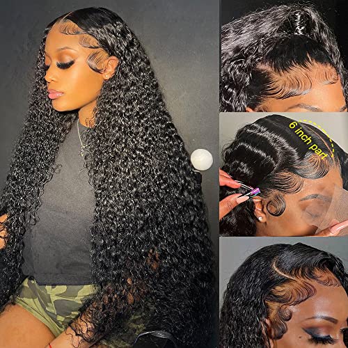 13x6 HD Lace Front Wig Human Hair - Pre Plucked Glueless Transparent Lace Deep Wave Wig for Black Women | Bleached Knots, Natural Black, 28 Inch | Perfect for Daily Wear, Parties & Special Occasions
