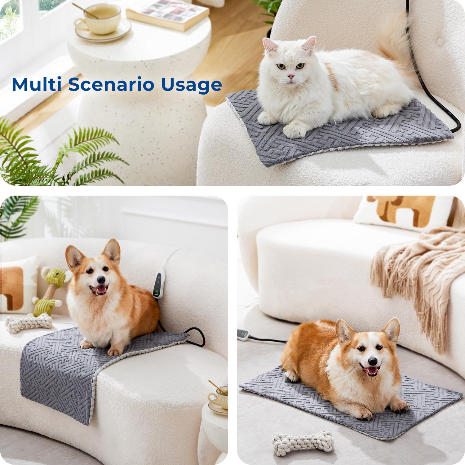 Pet Heating Pad for Cats & Small Dogs - 11 Adjustable Temperature Levels & 25 Timer Settings, Waterproof Heated Cat Bed with Chew-Resistant Cord, 18x18 Inch - Perfect for Indoor Winter Warmth & Arthritis Relief