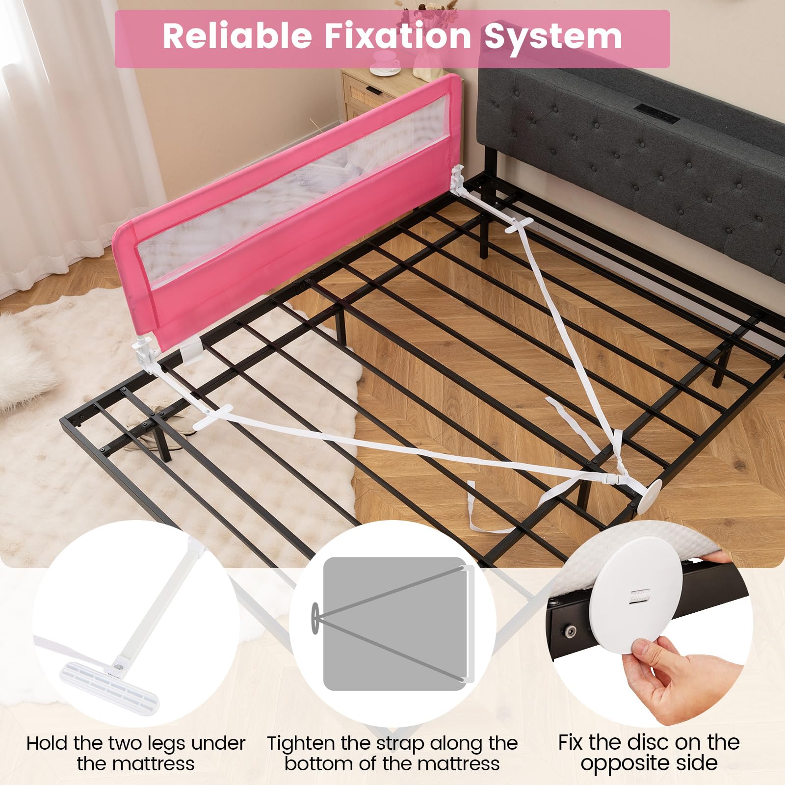 **HONEY JOY 59-inch Extra Long Toddler Bed Rail – Portable Safety Guardrail with Double Child Lock, Foldable Baby Bed Rail for King, Queen, Full & Twin Mattresses (Pink, 2 Pack) – Perfect for Travel, Daycare & Home Safety**