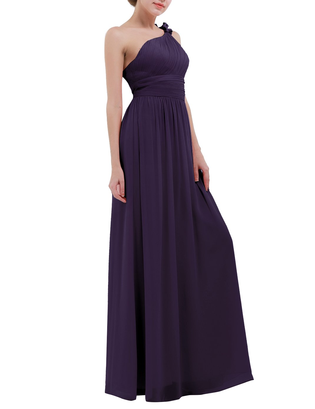ACSUSS Women's Soft Chiffon Floral One Shoulder Long Bridesmaid Dress Prom Gown - Elegant Formal Gown for Weddings, Parties & Special Occasions