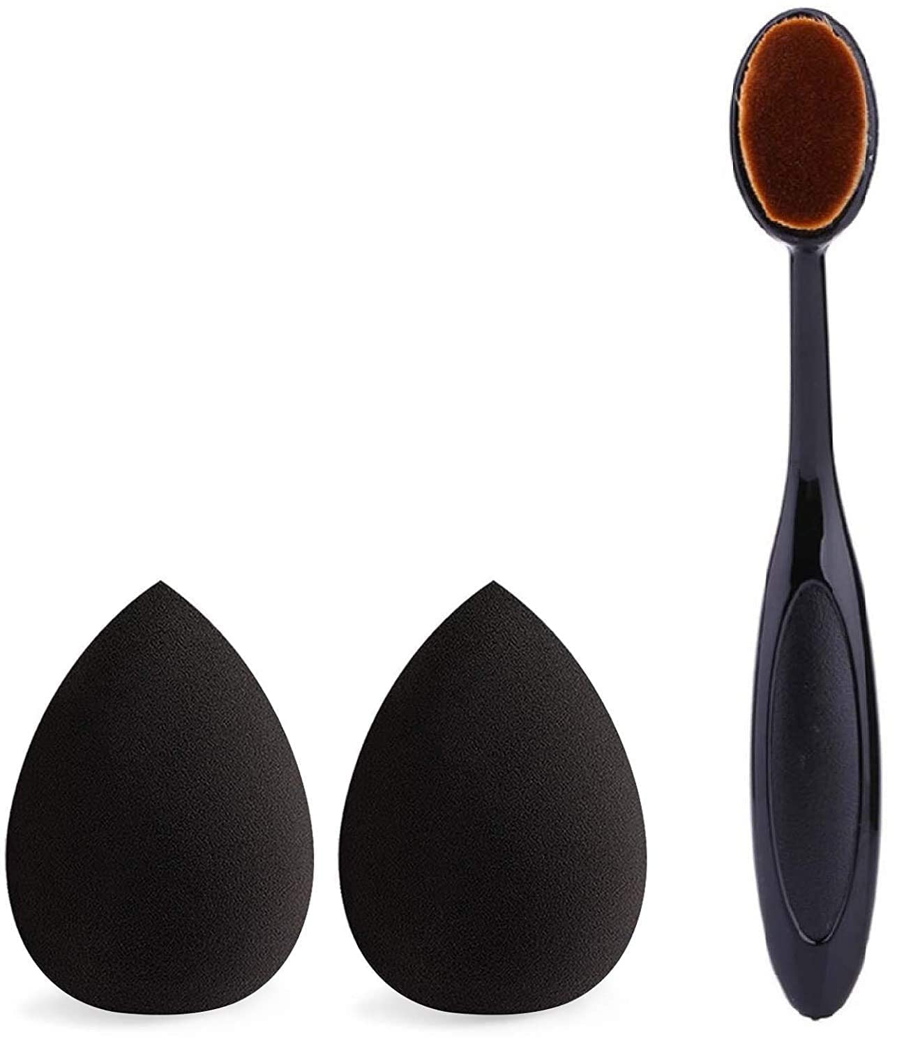 VNZ Oval Makeup Sponge & Foundation Brush Set - 2 Beauty Blenders + 1 Professional Oval Brush for Liquid, Cream & Powder Makeup Application - Perfect for Contouring, Blending & Everyday Makeup