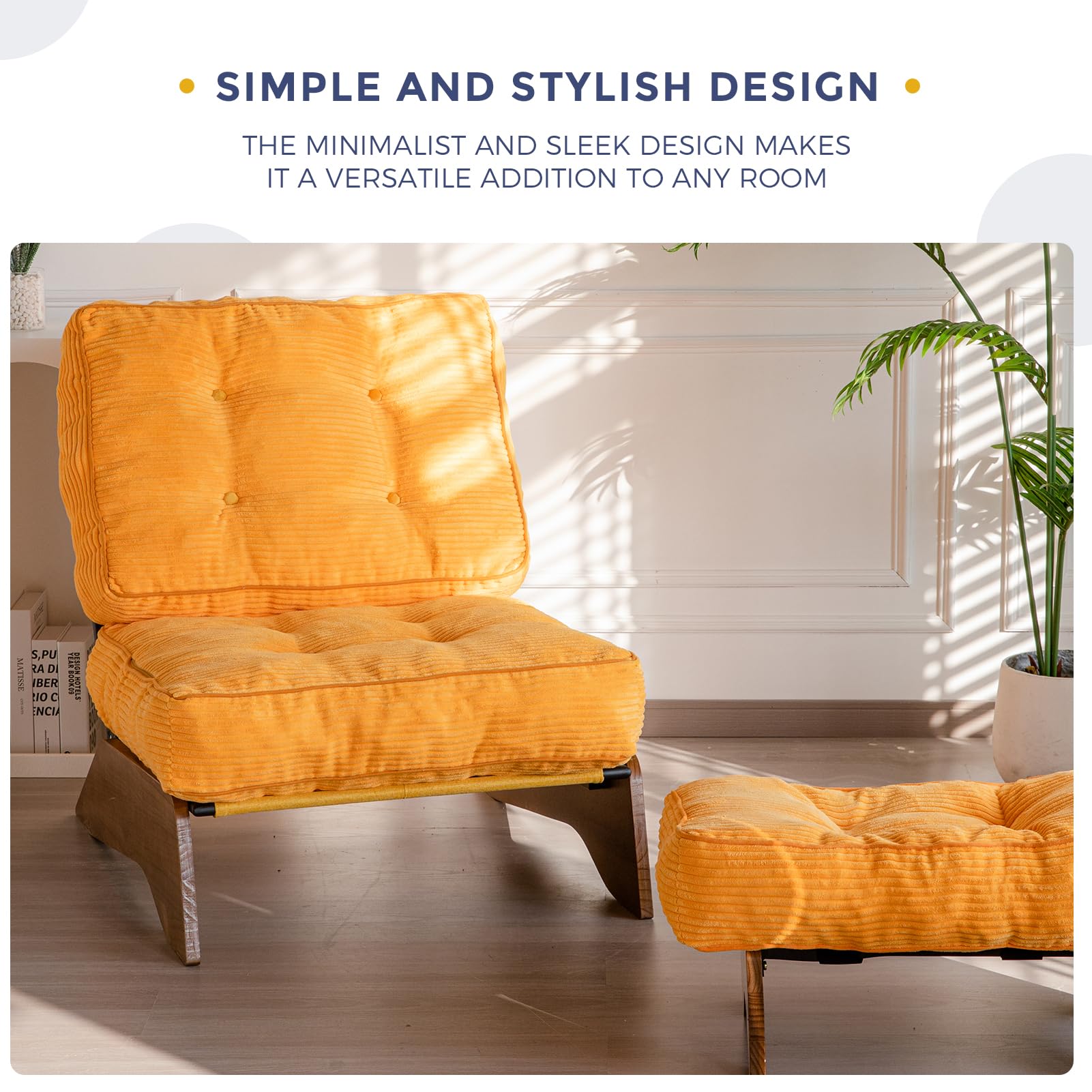 MAXYOYO Adjustable Accent Chair with Ottoman Set - Tufted Lounge Chair for Living Room, Bedroom & Office - Comfortable Modern Recliner in Orange - Perfect for Relaxing, Reading & Entertaining Guests