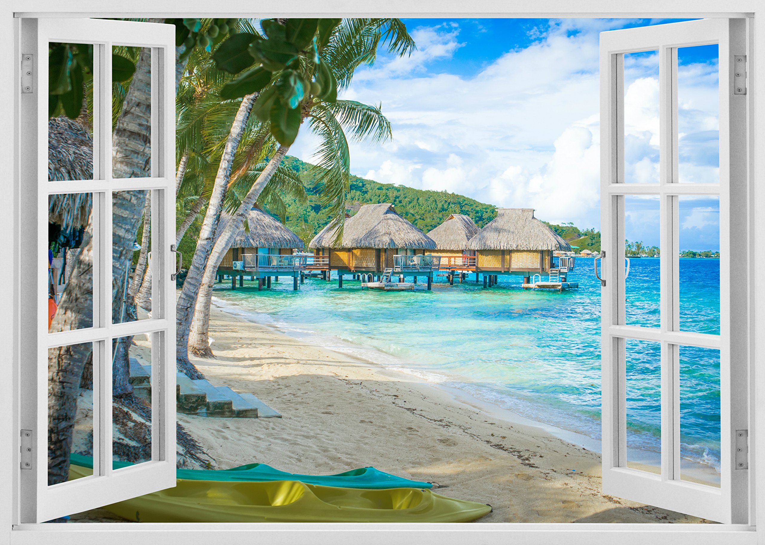 Mi Alma 3D Removable Vinyl Wall Mural Stickers - White Window Frame Design with Realistic Views - Easy Peel & Stick Wall Decals for Home & Office Decor - Perfect for Living Room, Bedroom, Nursery and Commercial Spaces